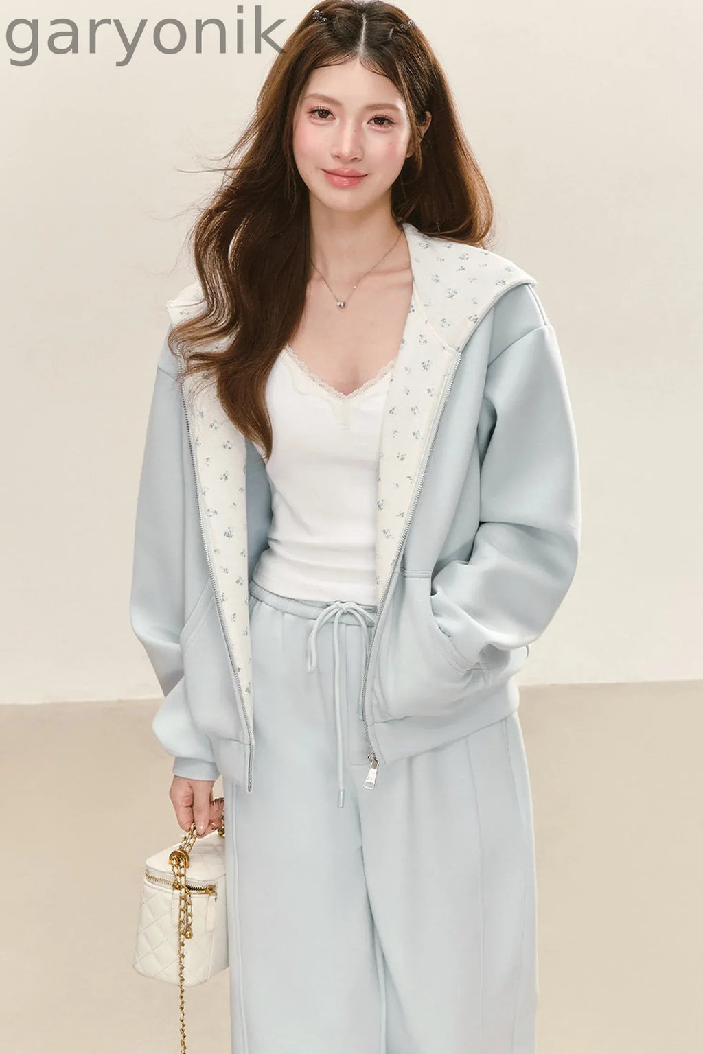 Relaxed Fit Hooded Jacket Wide-Leg Sweatpants Set-Up