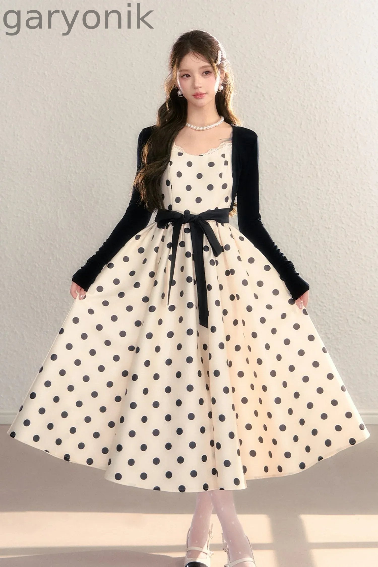 Satin Polka Dot Bow Tie Dress