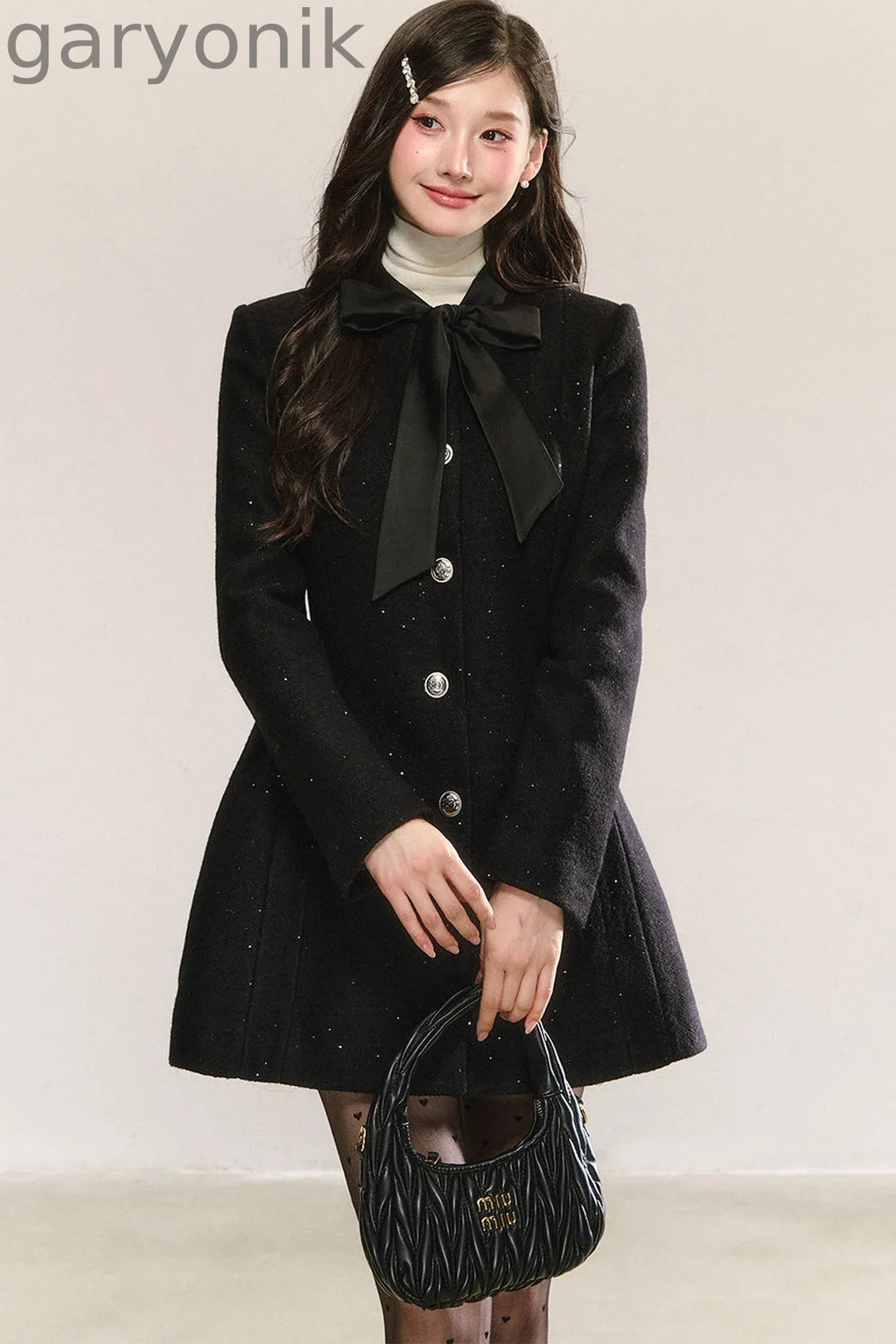 Black Bow-Tie Tweed Dress