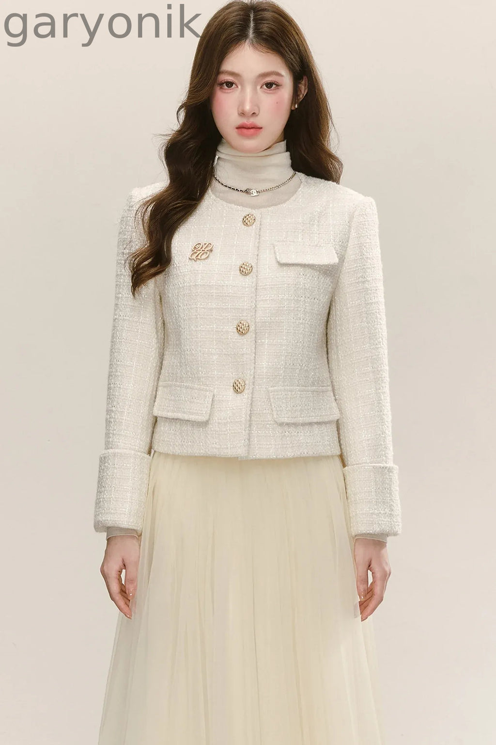 Elegant Tweed Long-Sleeve Cardigan