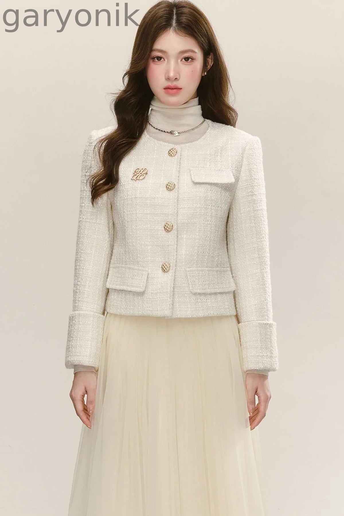 Elegant Tweed Long-Sleeve Cardigan