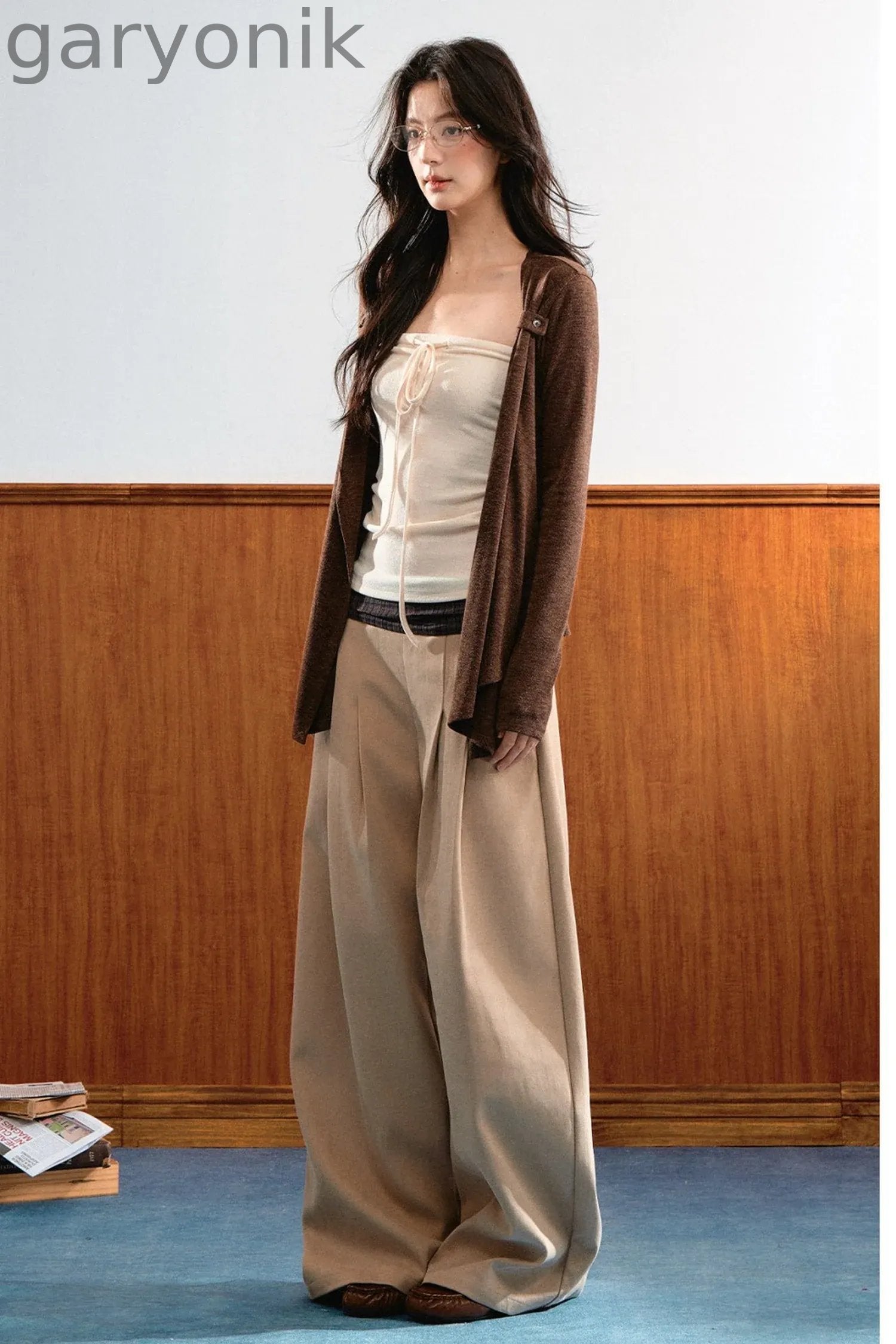 Knit Tie-Up Tube Cardigan Set-Up