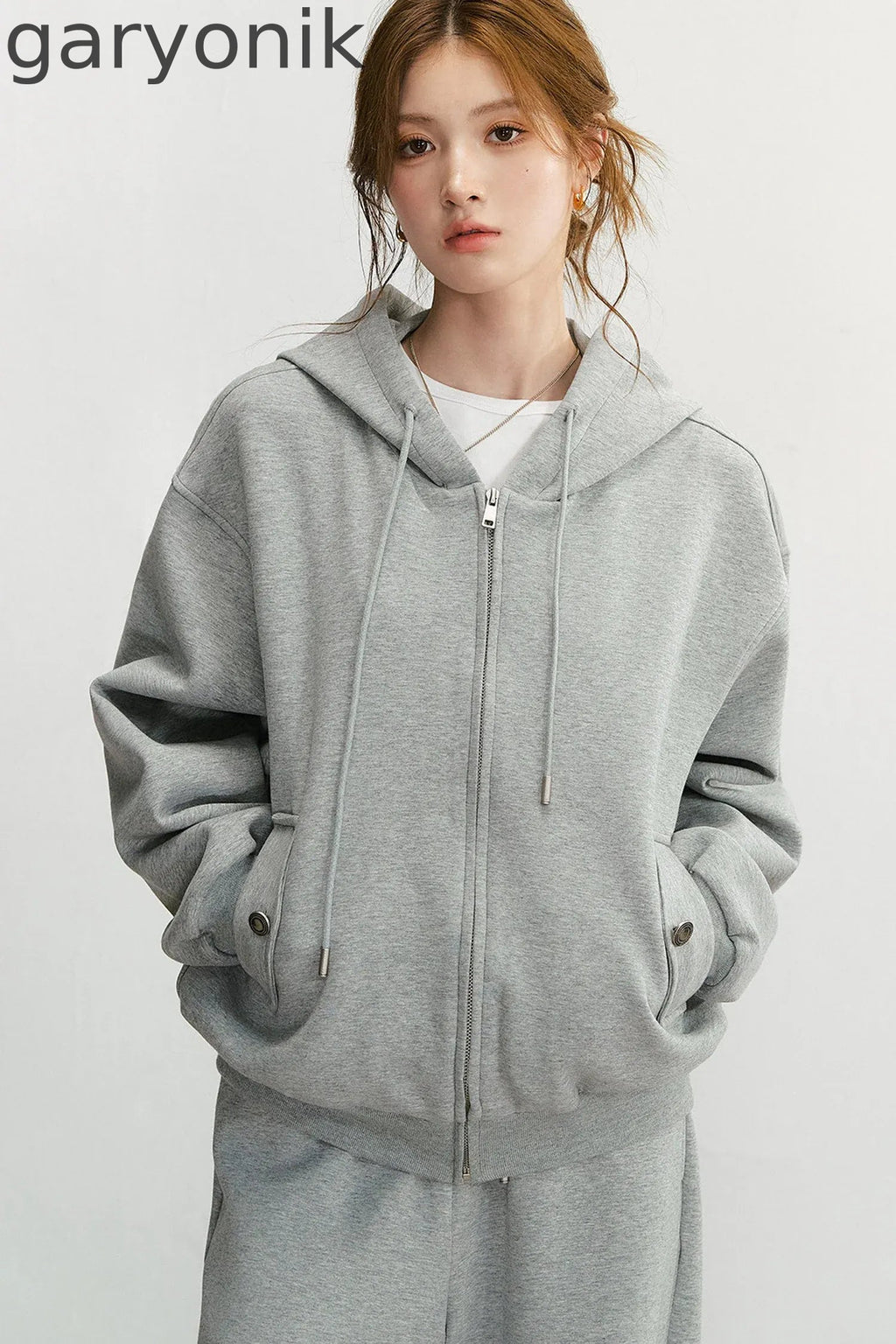 Embroidered Hooded Cardigan Sweatshirt and Wide-Leg Pants Set-Up