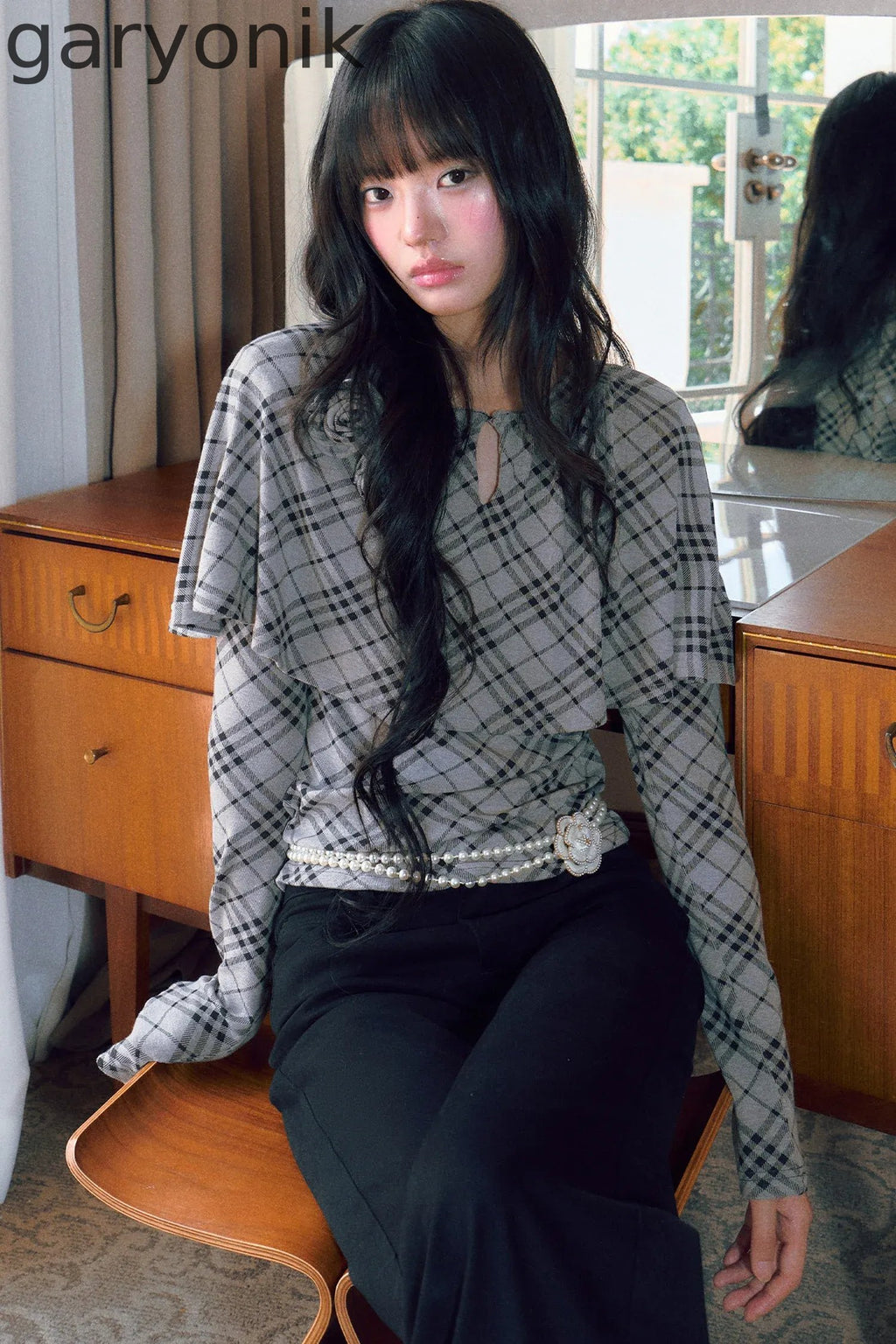 Floral Plaid Cape Top and Pants Set-Up