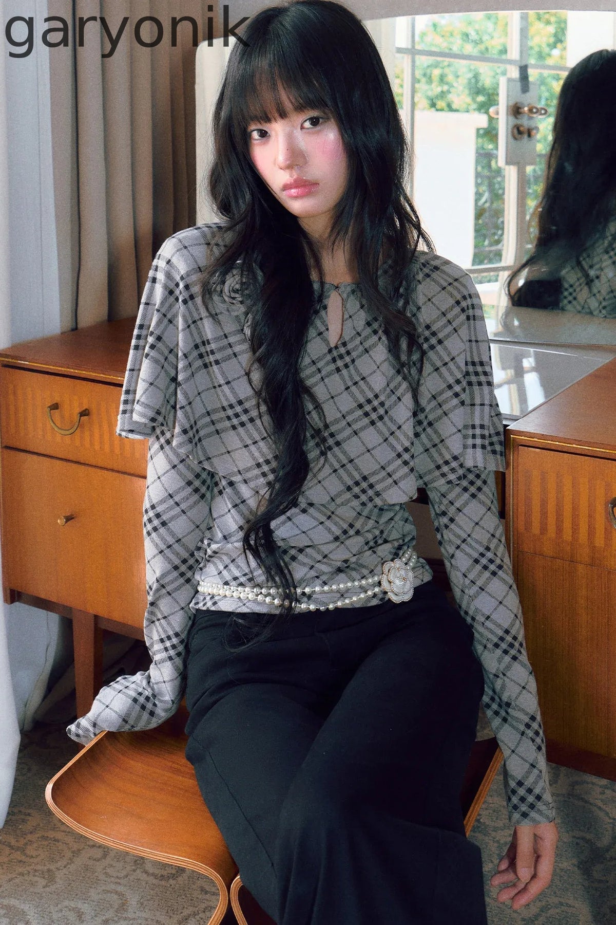 Floral Plaid Cape Top and Pants Set-Up