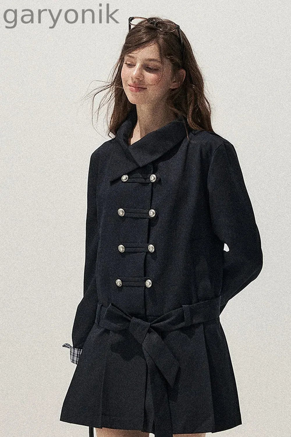 Navy Blue Napoleon Buckle Trench Coat