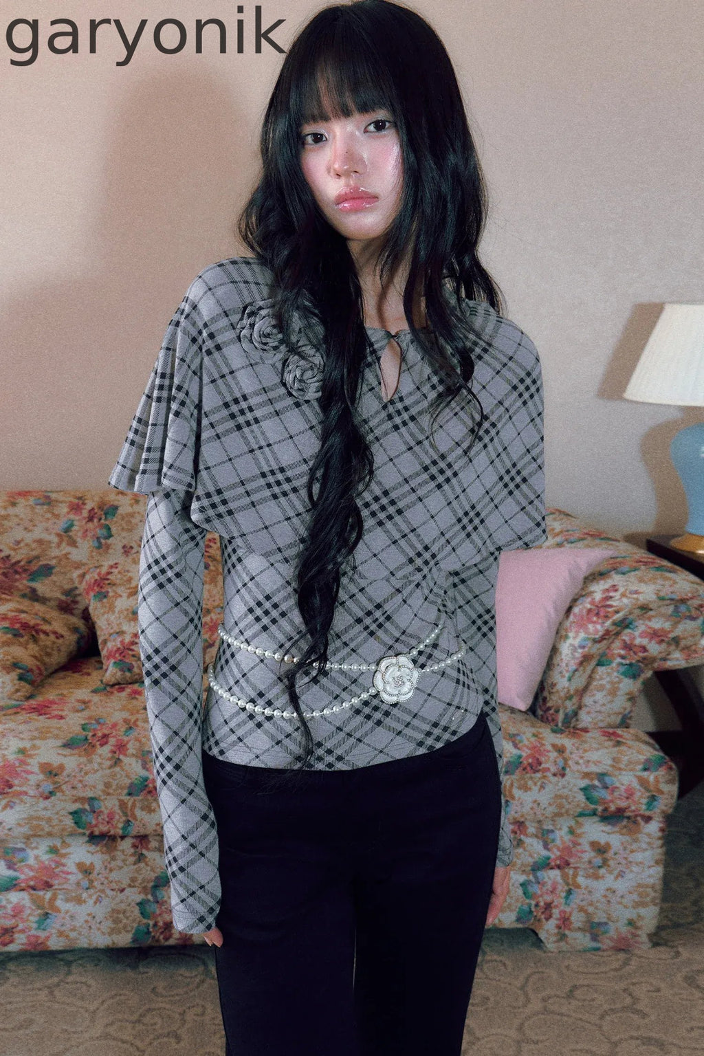 Floral Plaid Cape Top and Pants Set-Up