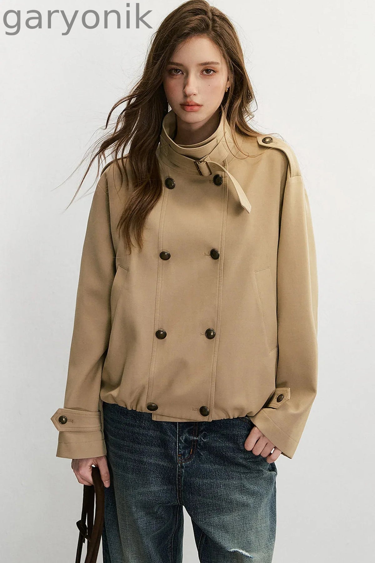 Khaki Double-Breasted Trench Coat