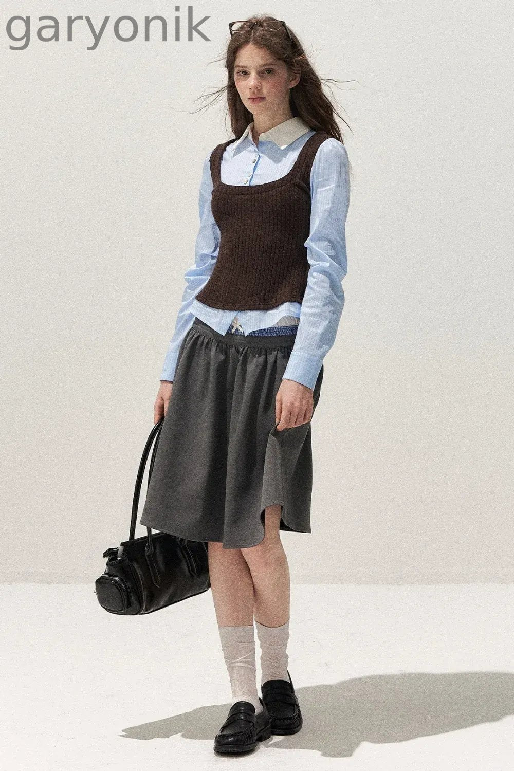 Spliced Twist-Knit Vest with Shirt Set