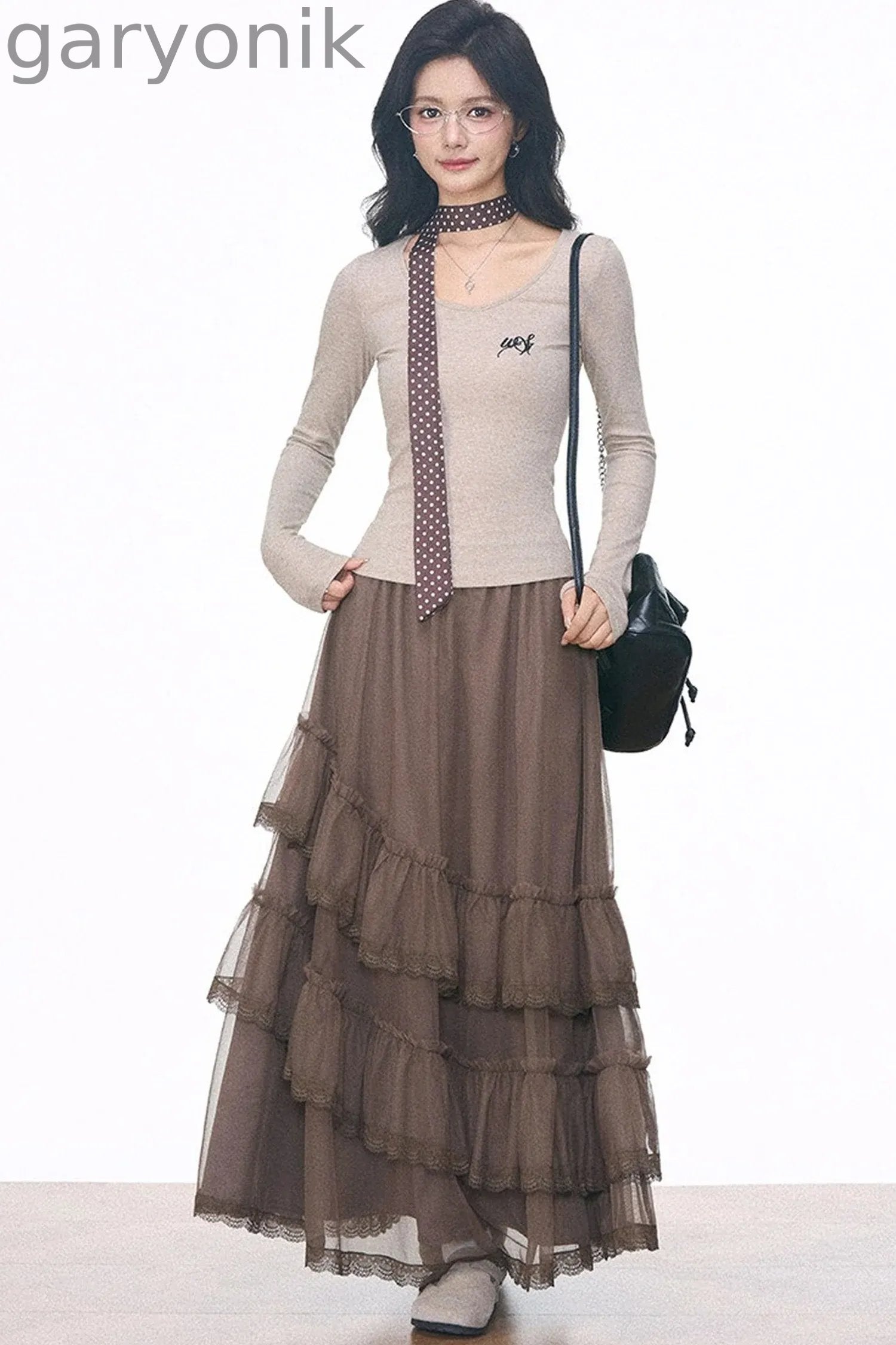 Woolen Blazer and Mesh Skirt Set-Up