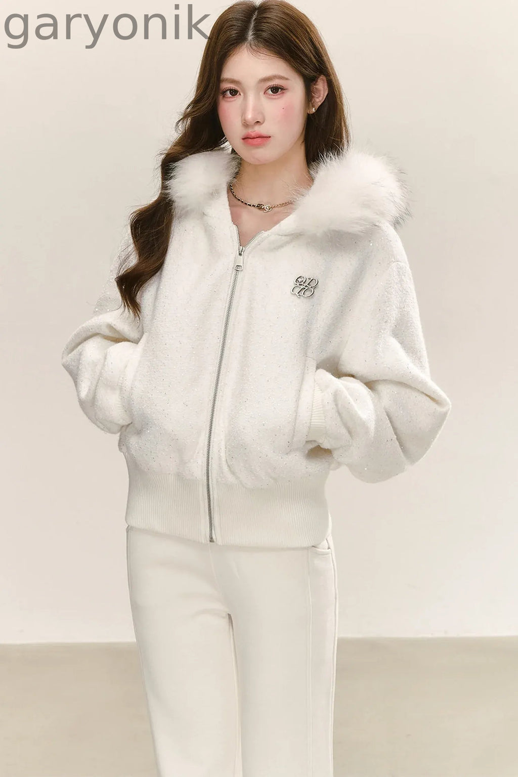 White Zip Hooded Jacket