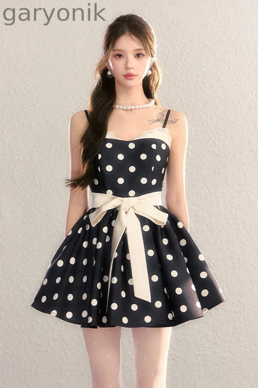 Satin Polka Dot Bow Tie Dress