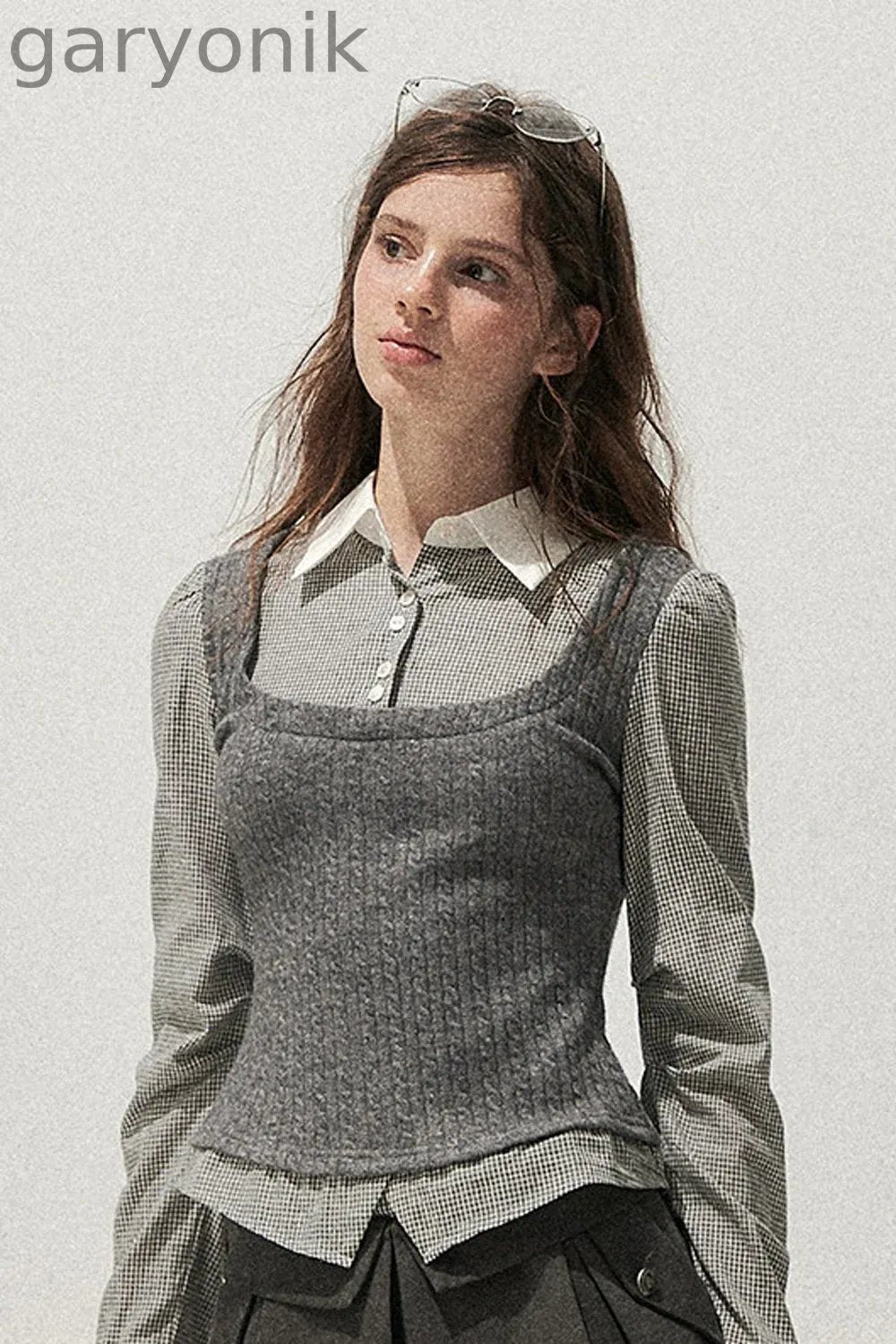 Spliced Twist-Knit Vest with Shirt Set