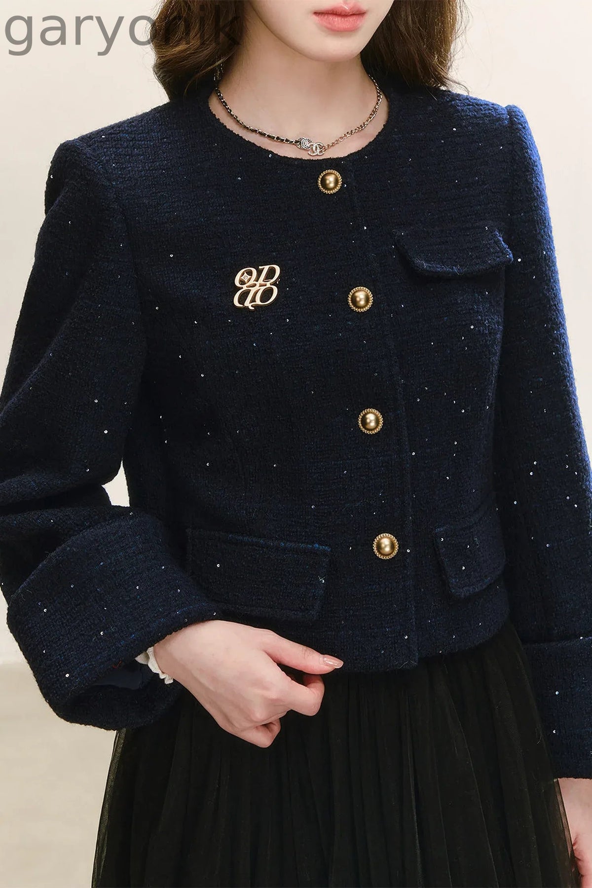 Elegant Tweed Long-Sleeve Cardigan