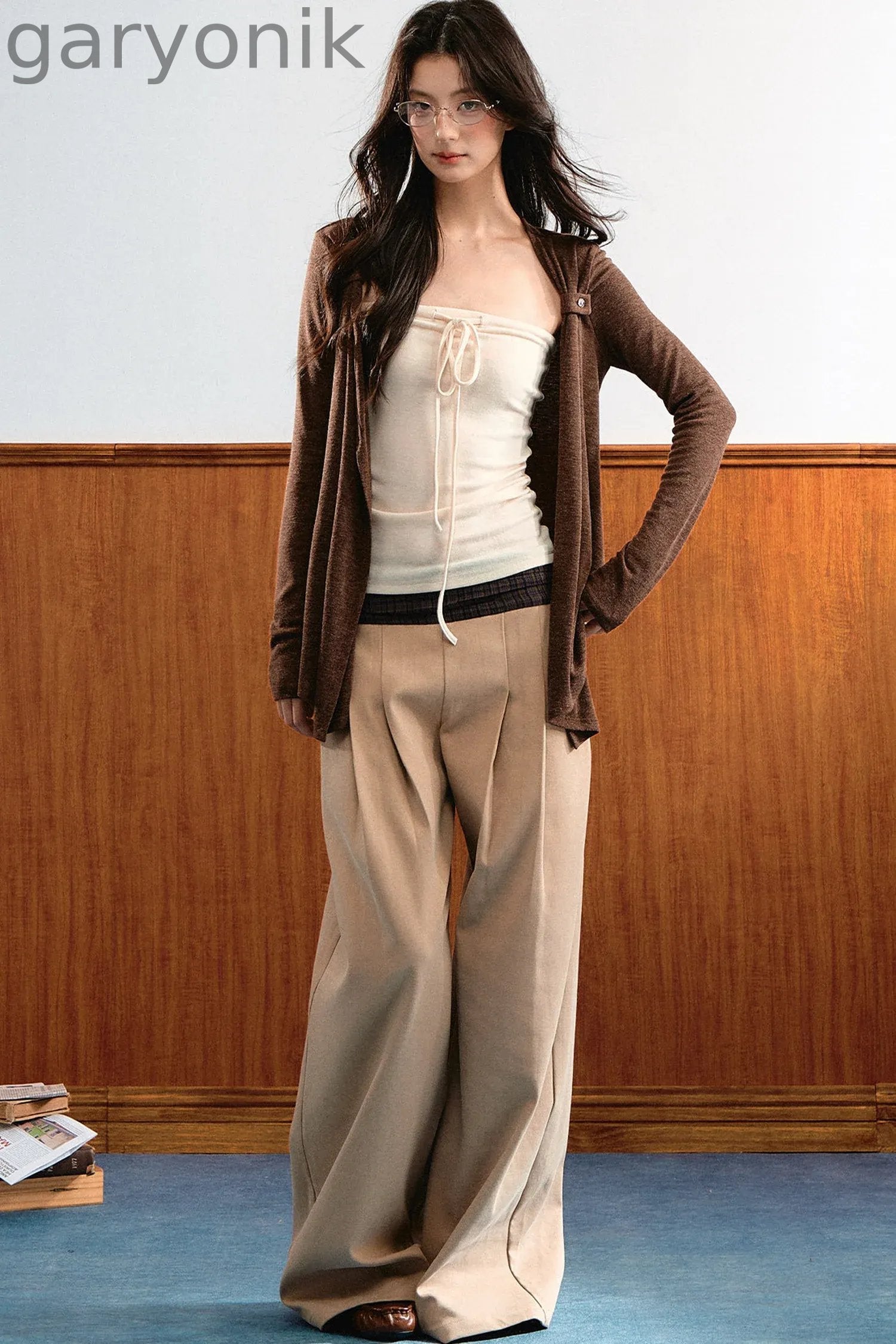 Knit Tie-Up Tube Cardigan Set-Up