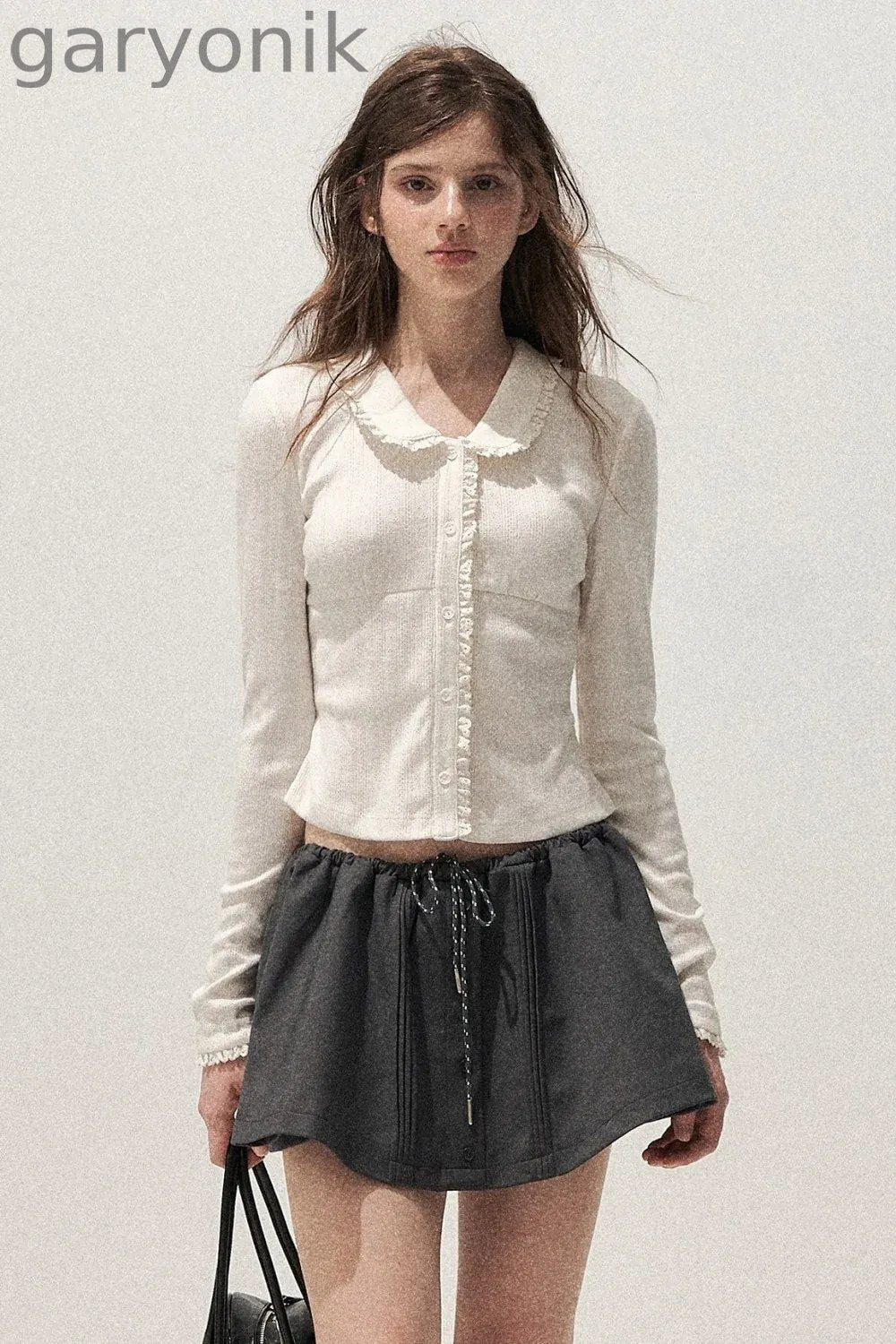 Doll Collar Textured Hollow Floral Cardigan