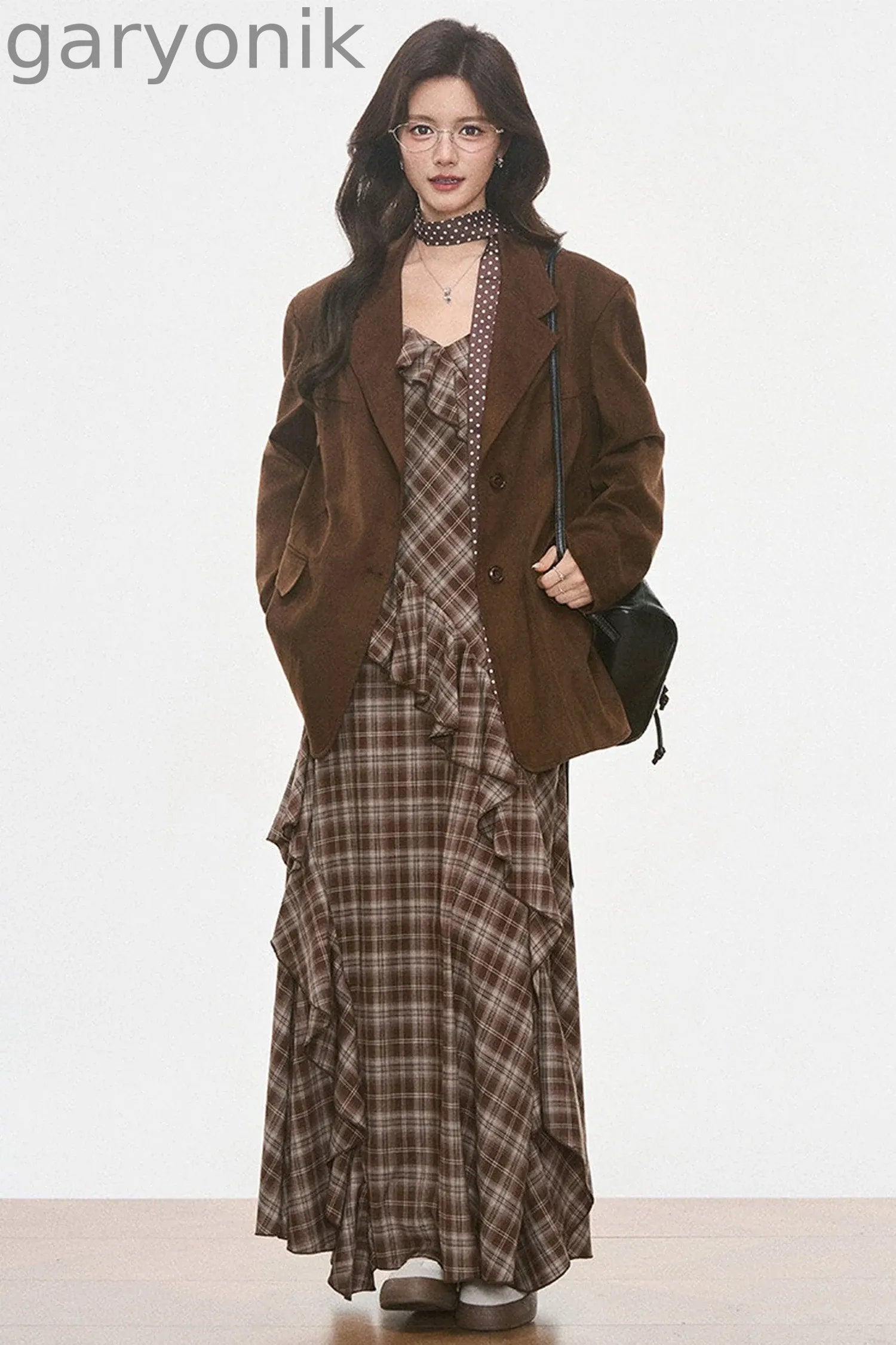 Petite Suede Blazer and Plaid Dress Set-Up