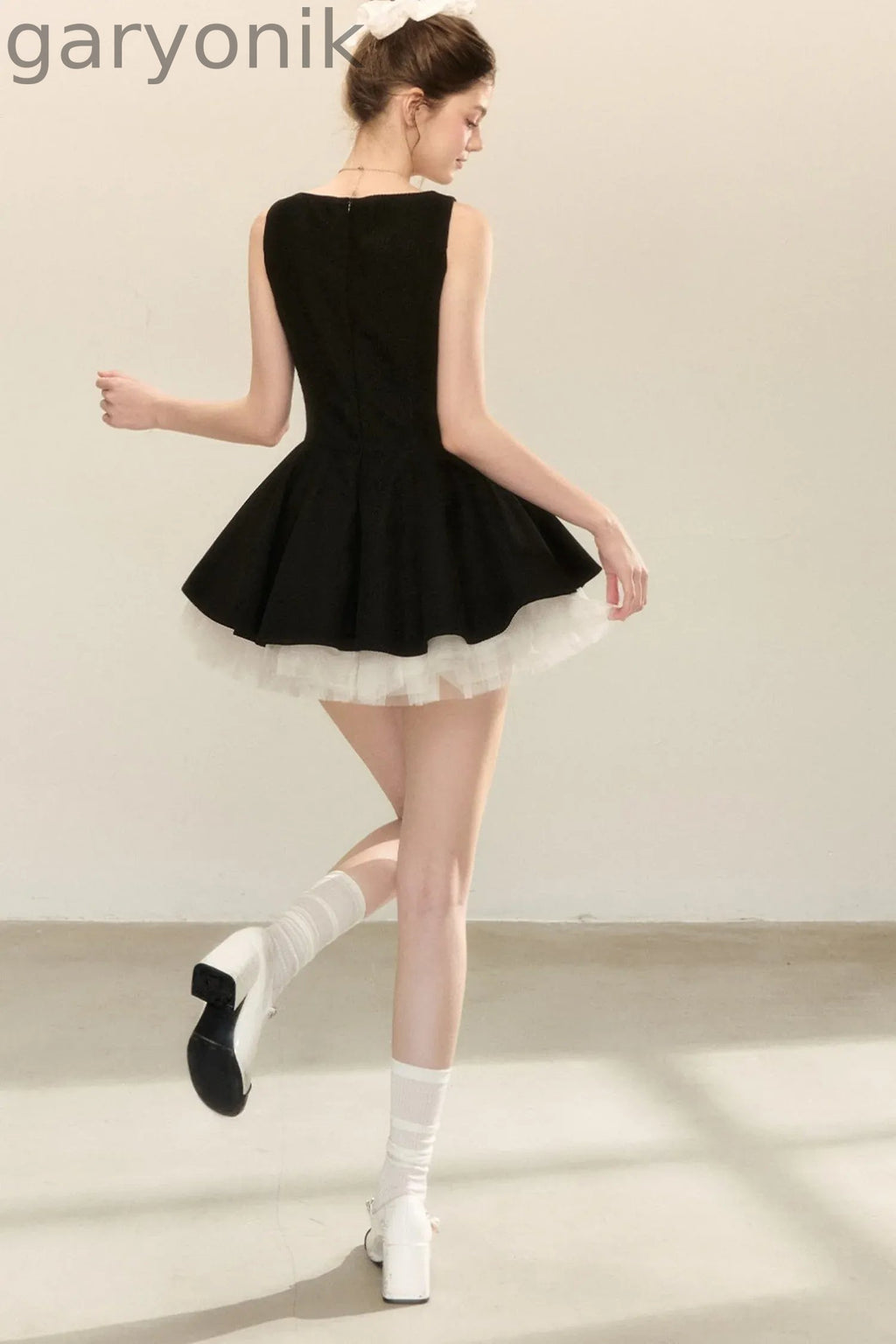 Bow Neck Spaghetti Strap Puffy Dress