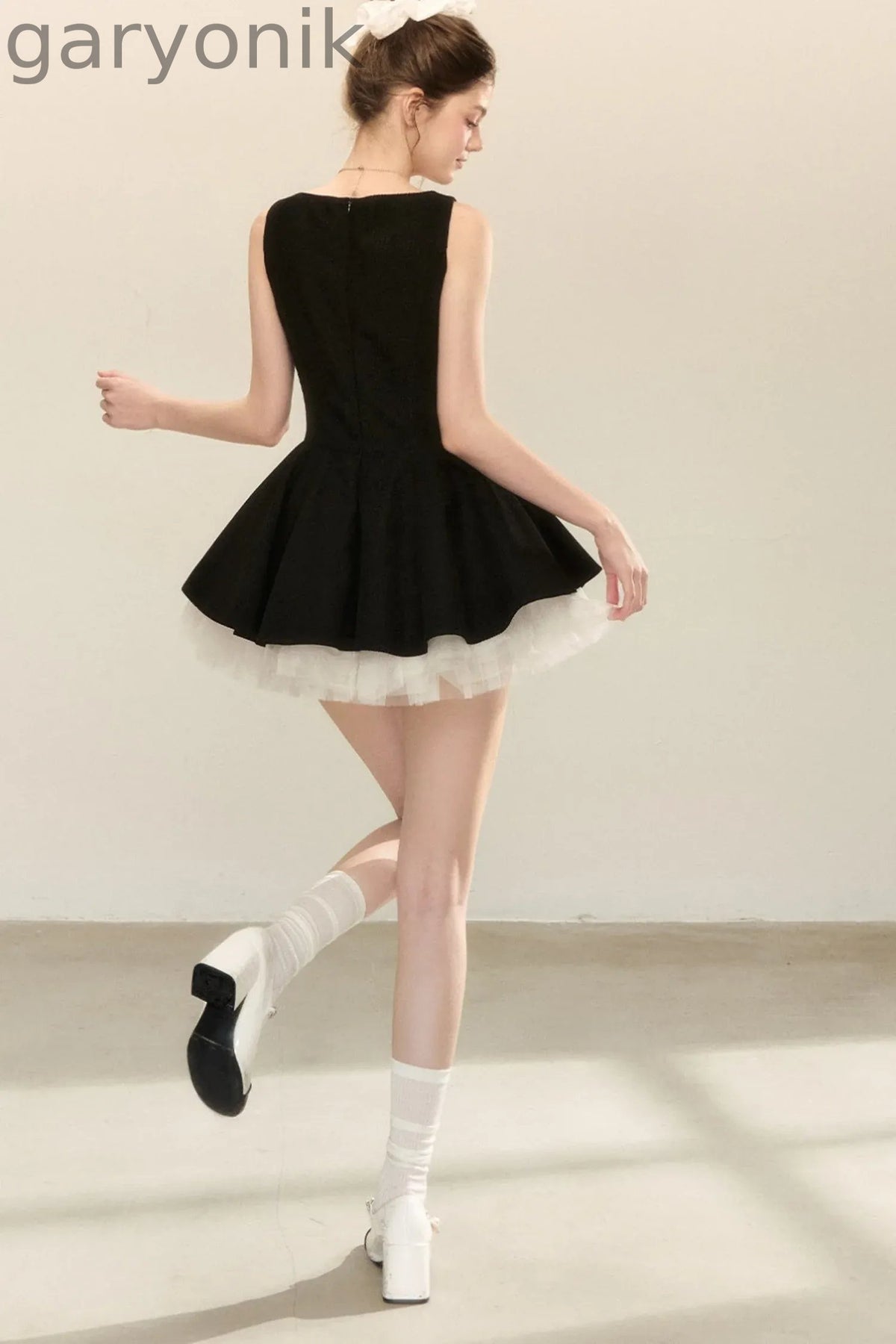 Bow Neck Spaghetti Strap Puffy Dress