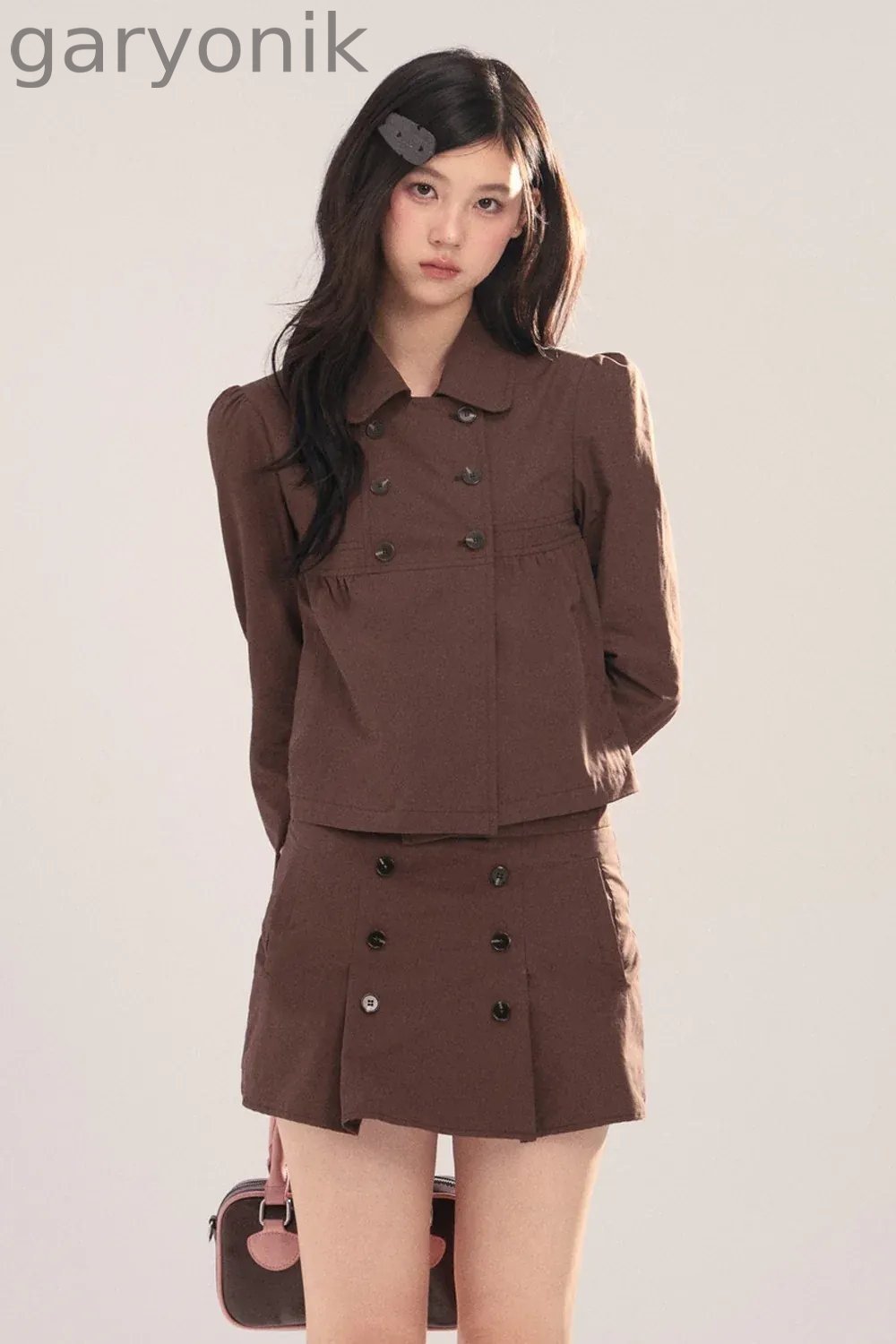 Long-Sleeved Plaid Shirt and Skirt Set-Up