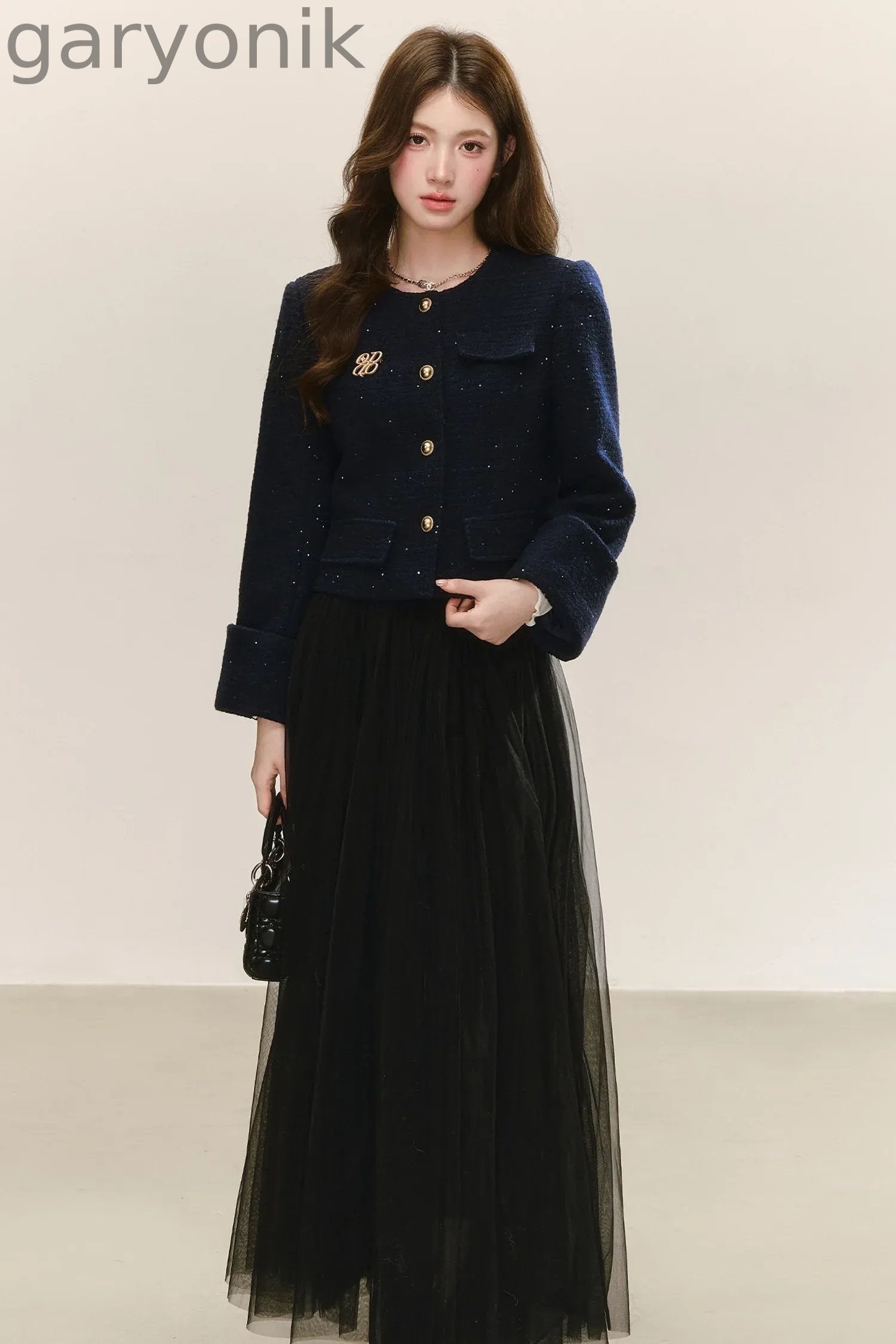 Elegant Tweed Long-Sleeve Cardigan