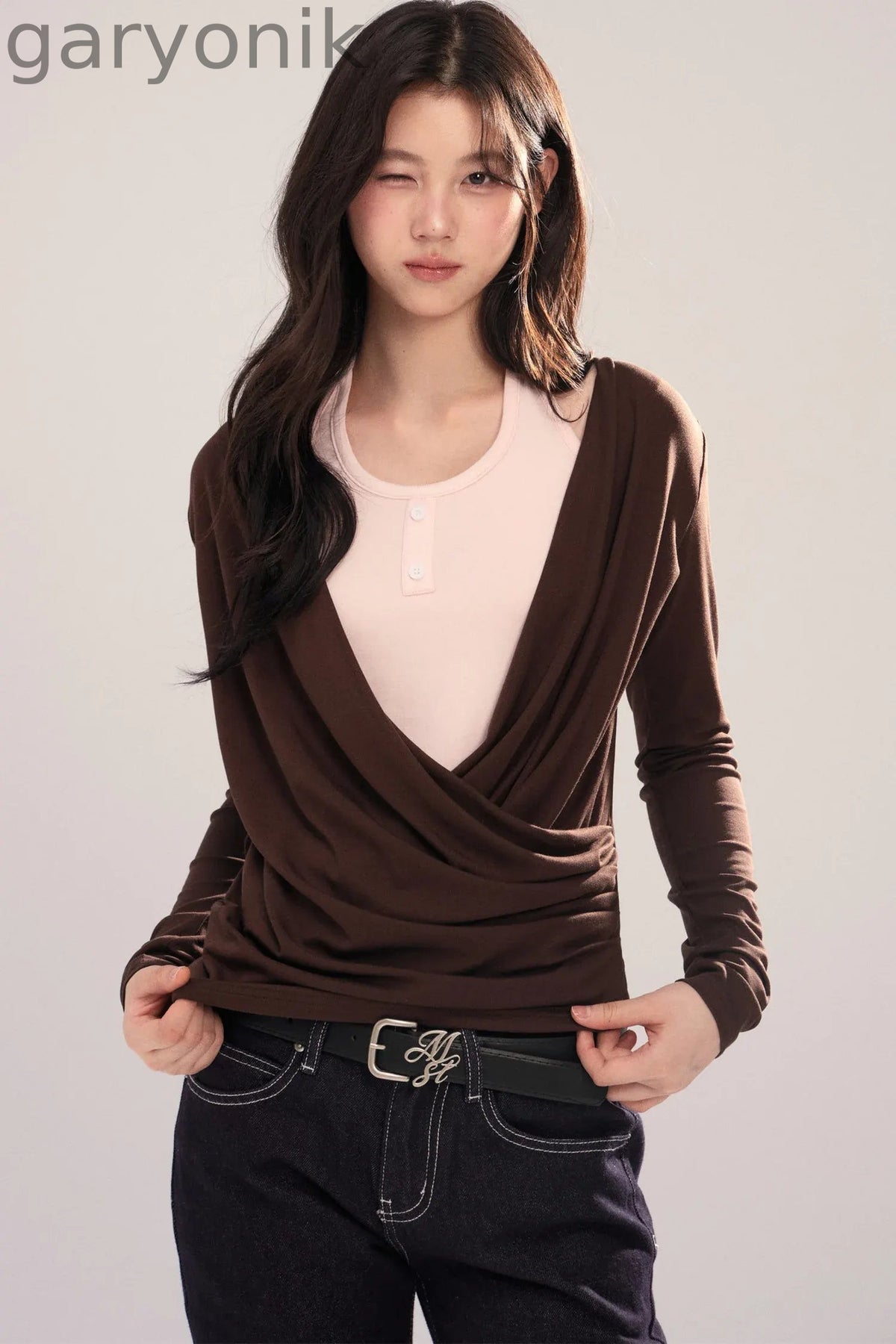 Layered-Look Long-Sleeve Top