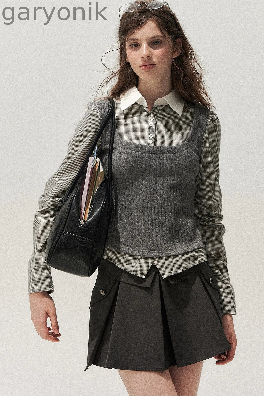 Spliced Twist-Knit Vest with Shirt Set