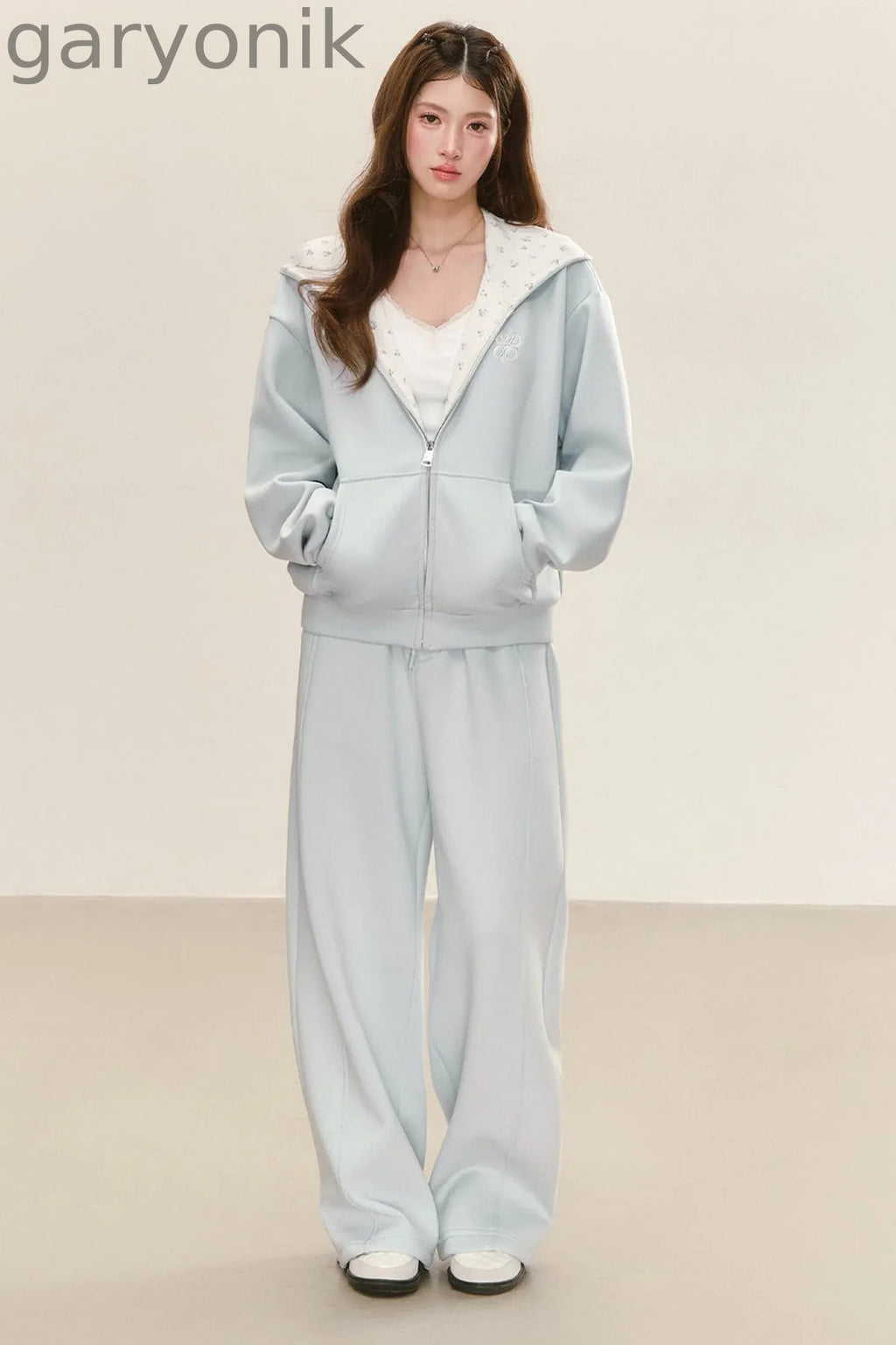 Relaxed Fit Hooded Jacket Wide-Leg Sweatpants Set-Up