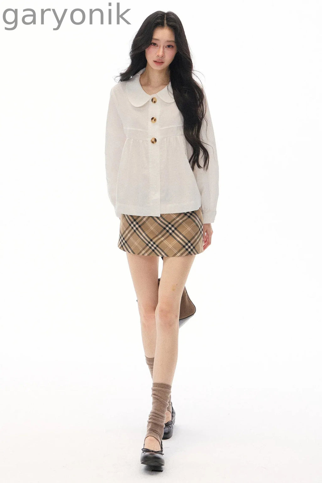 Long Sleeve White Shirt Skirt Set-Up