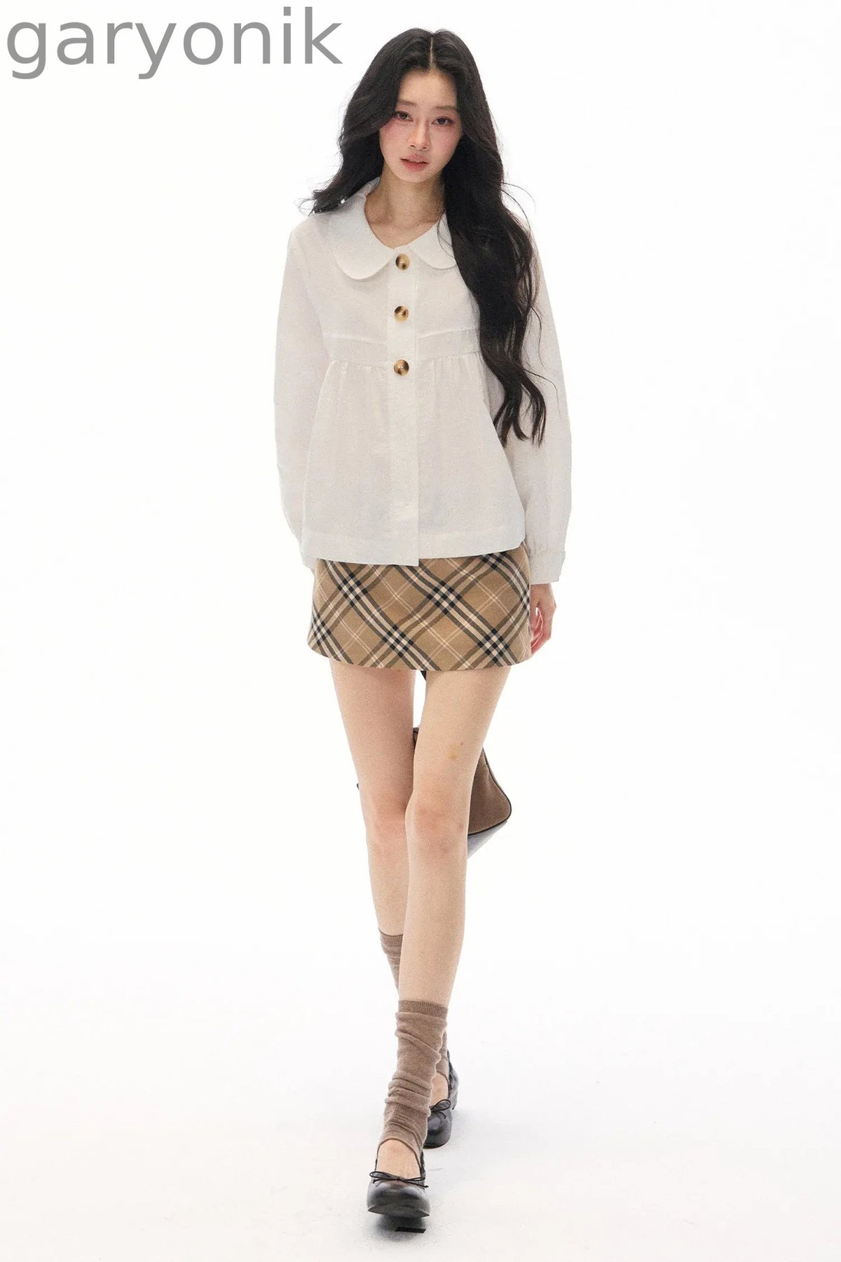 Long Sleeve White Shirt Skirt Set-Up