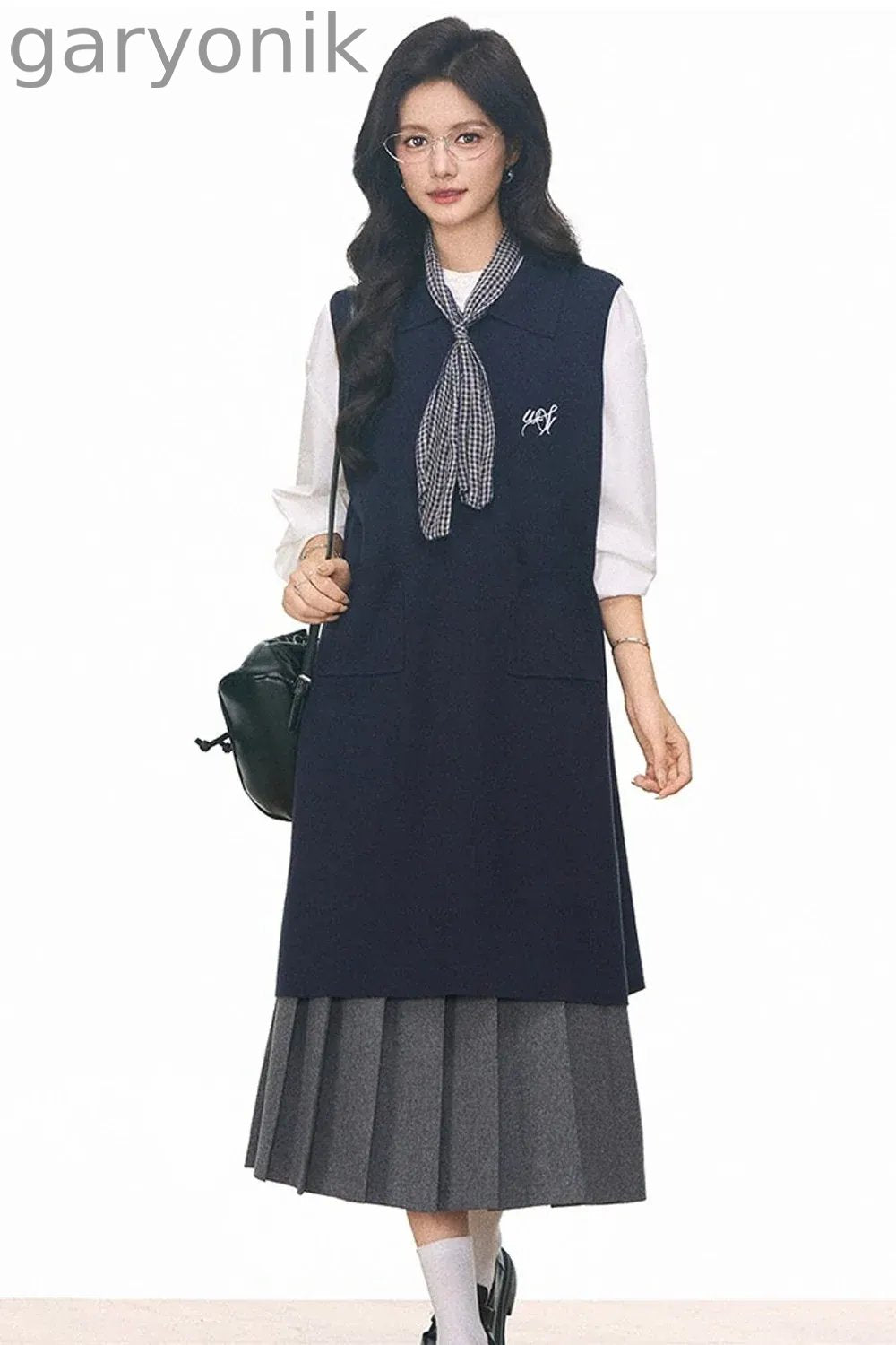 Knitted Vest Dress, Shirt and Skirt Set-Up
