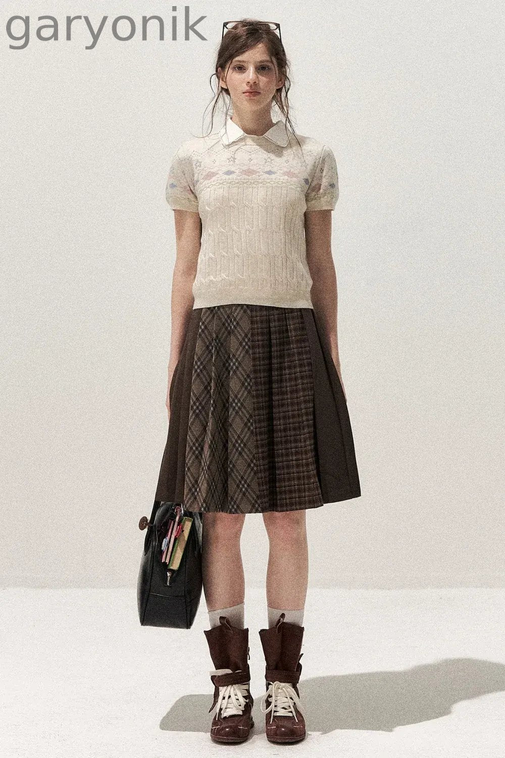Retro Patchwork Pleated Skirt