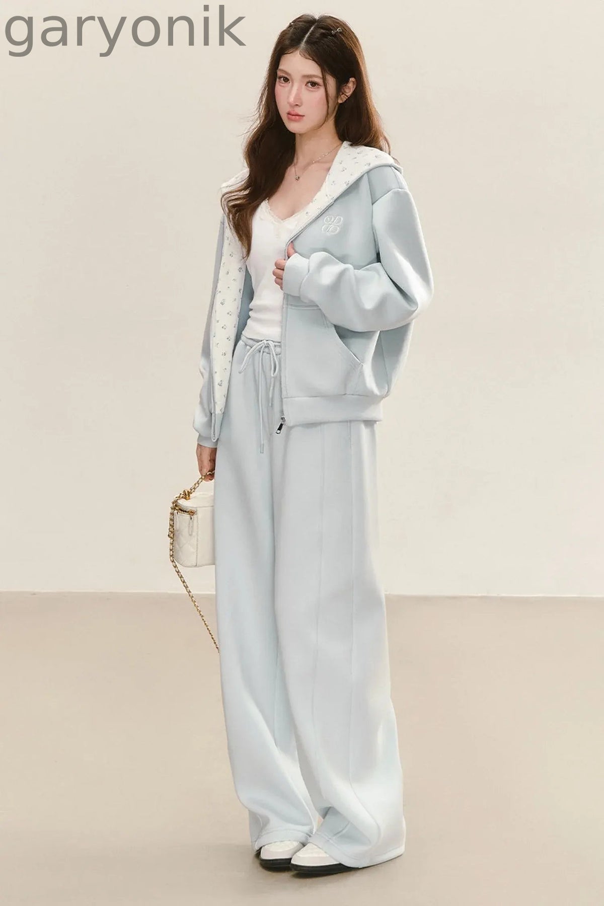 Relaxed Fit Hooded Jacket Wide-Leg Sweatpants Set-Up