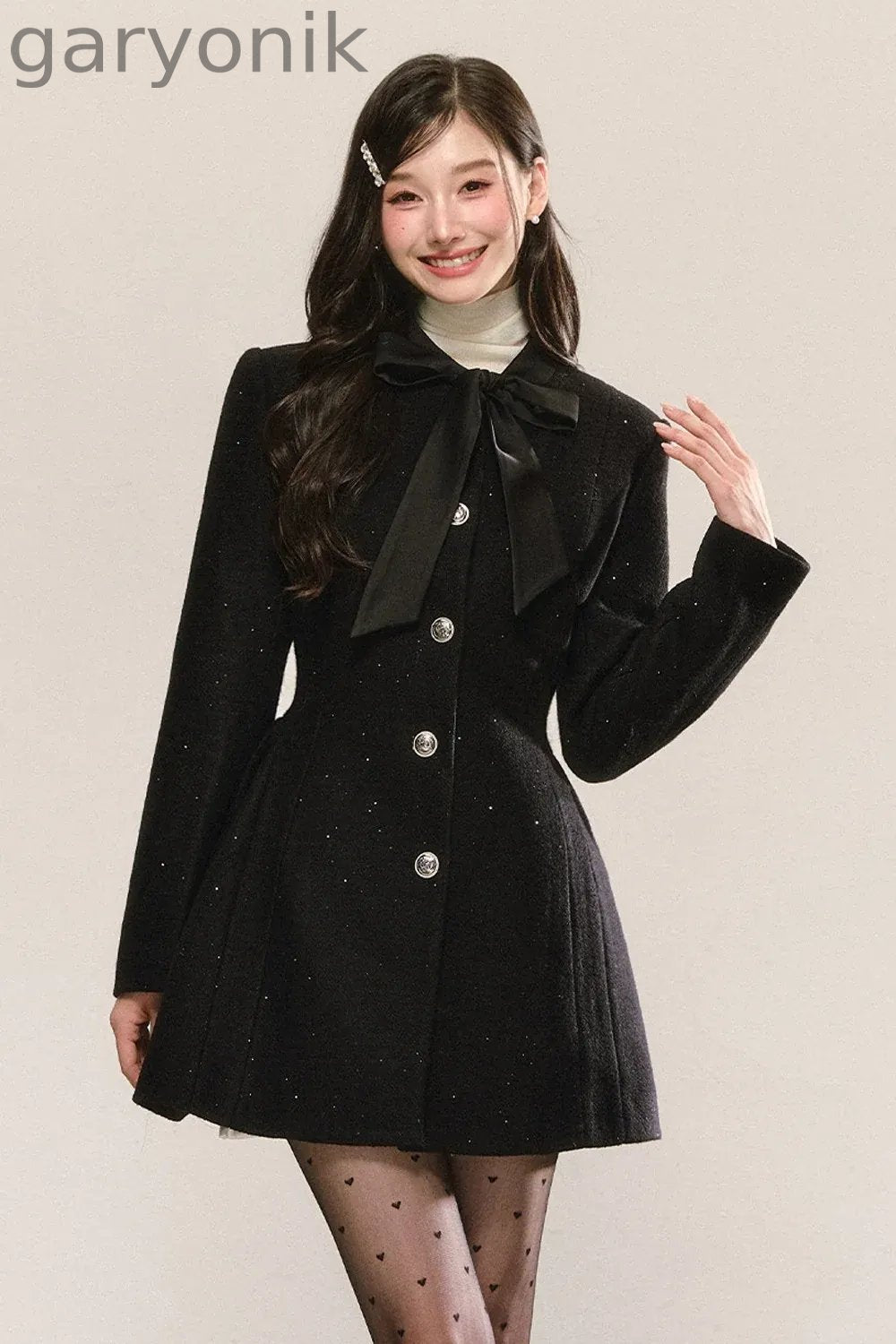 Black Bow-Tie Tweed Dress