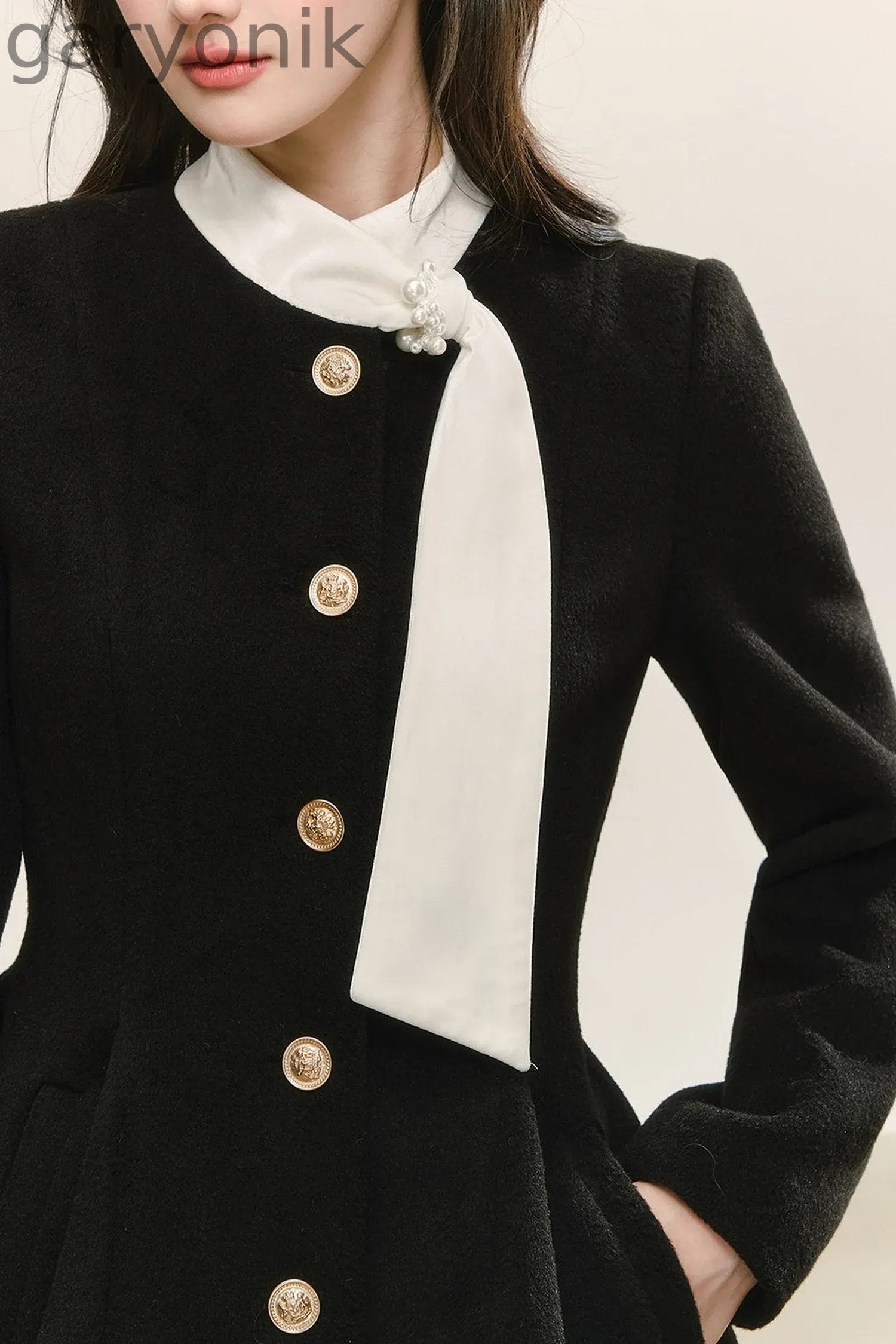 Black Woolen Puffy Coat Dress