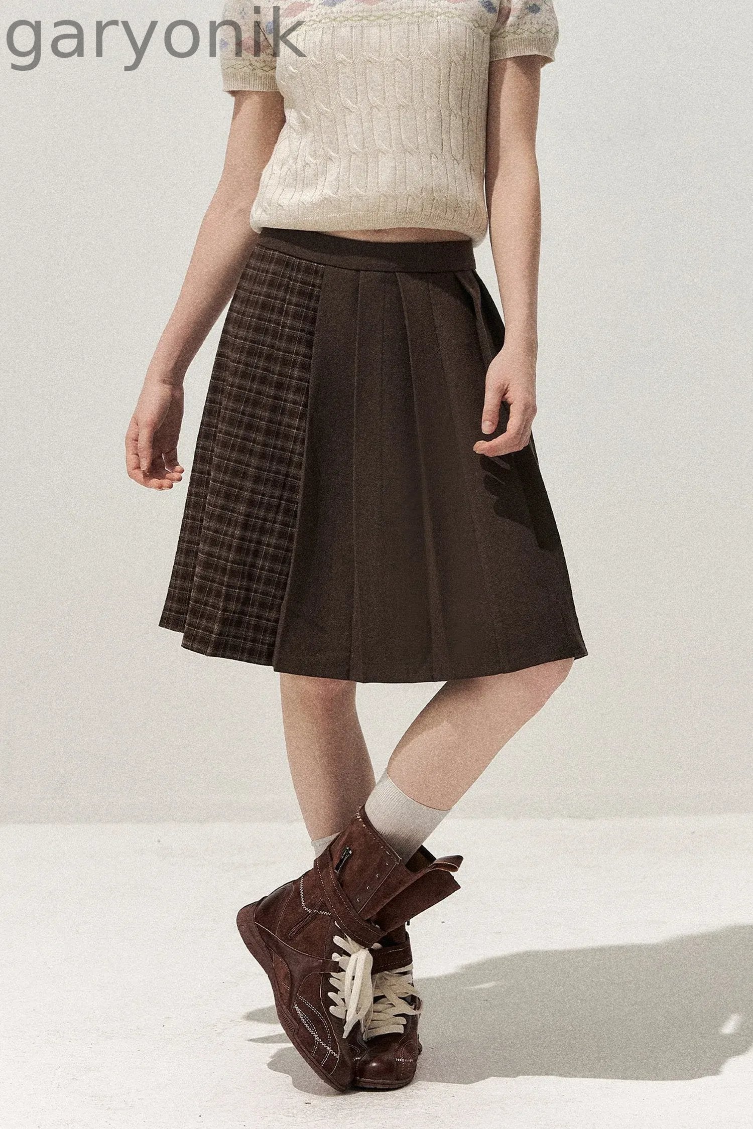 Retro Patchwork Pleated Skirt