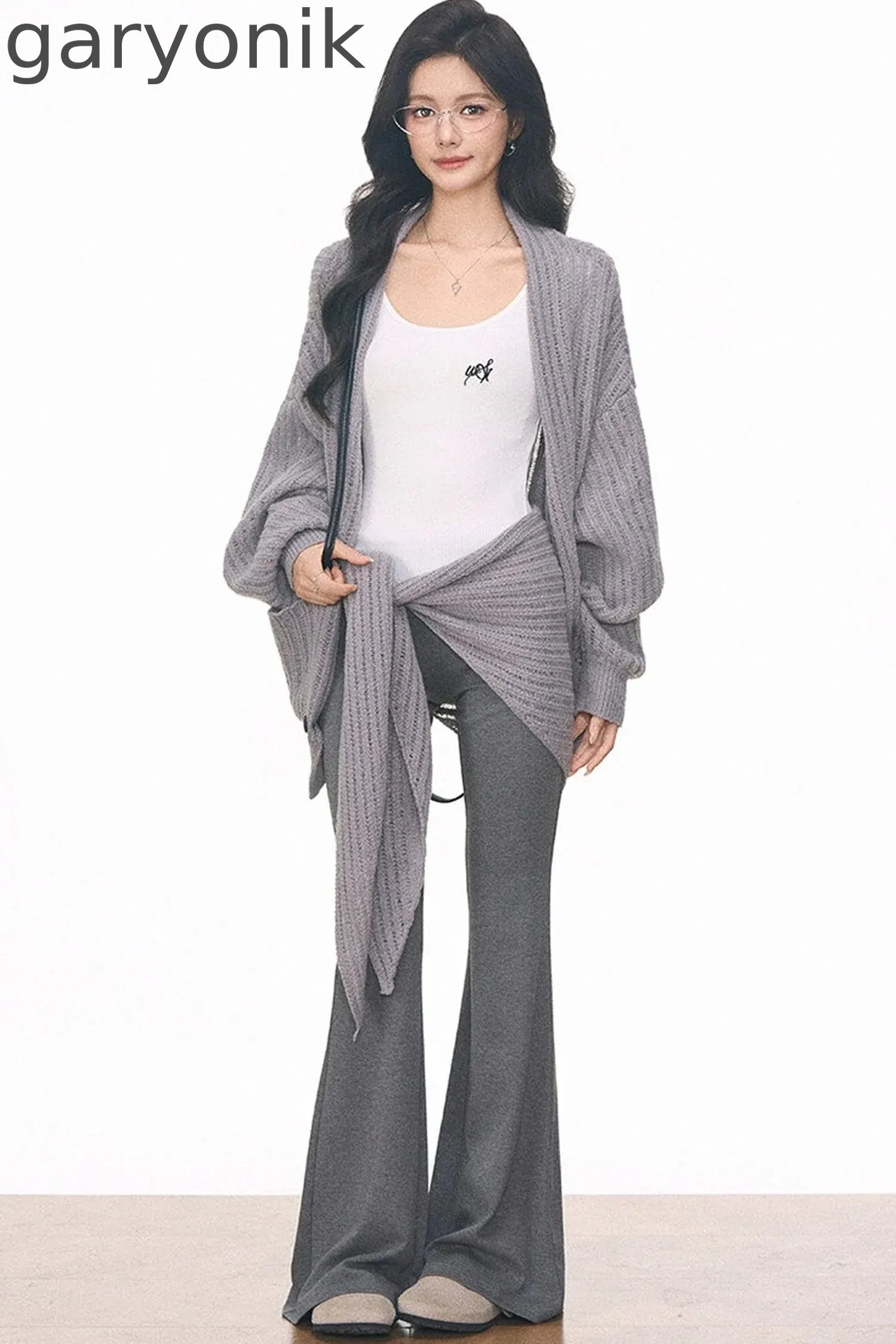 Knit Cardigan and Cuffed Pants Set-Up