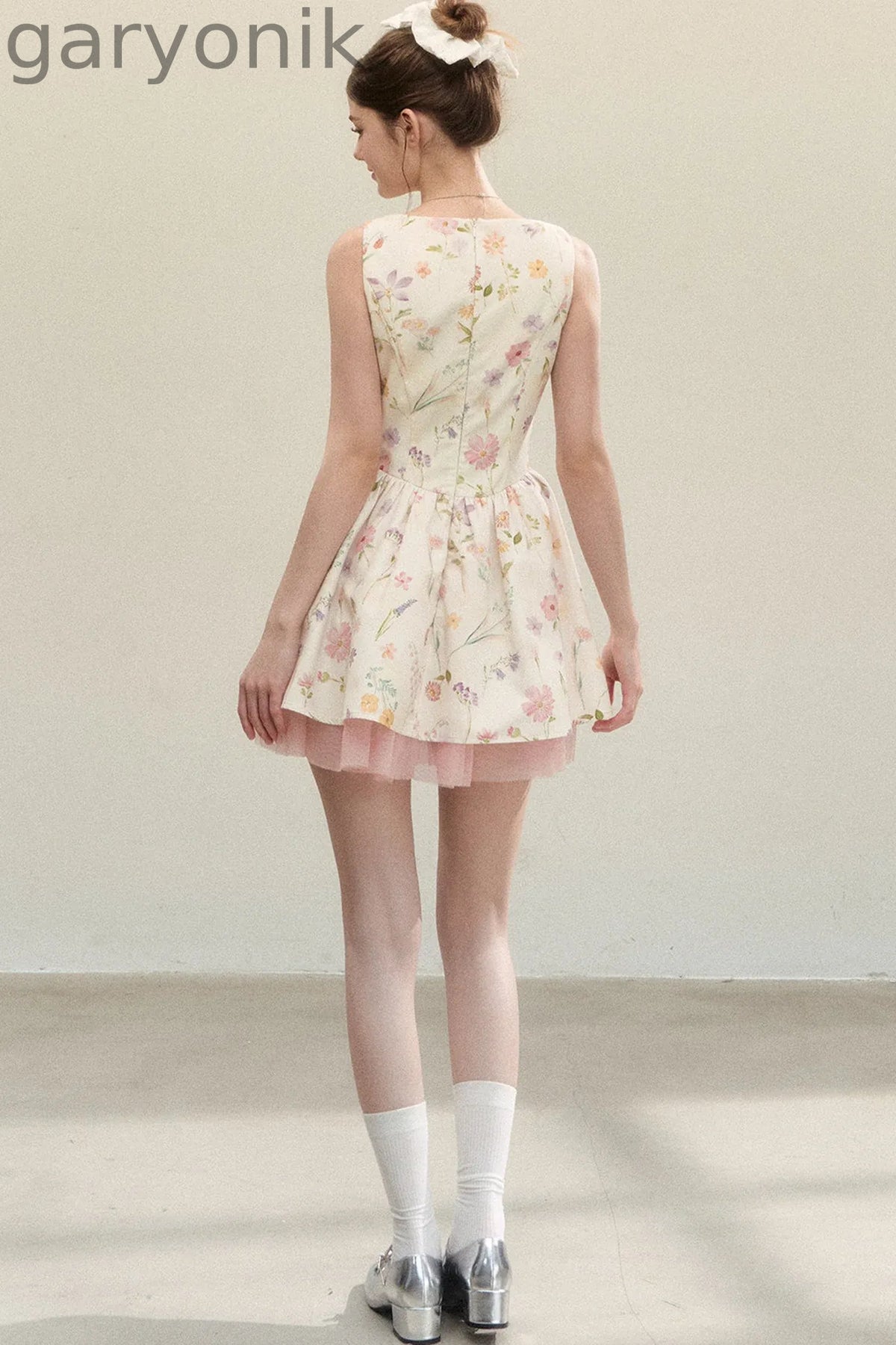 Floral Puffy Suspender Dress