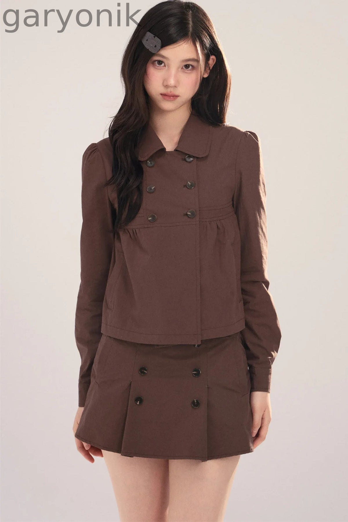 Long-Sleeved Plaid Shirt and Skirt Set-Up