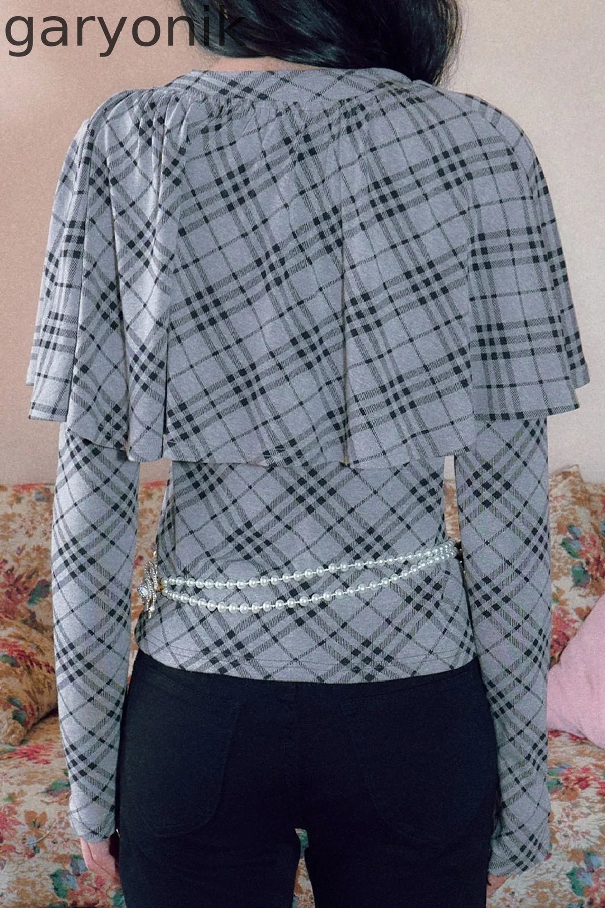 Floral Plaid Cape Top and Pants Set-Up