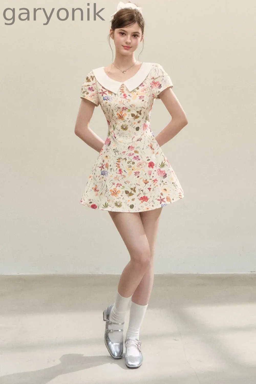 Floral Puffy Suspender Dress