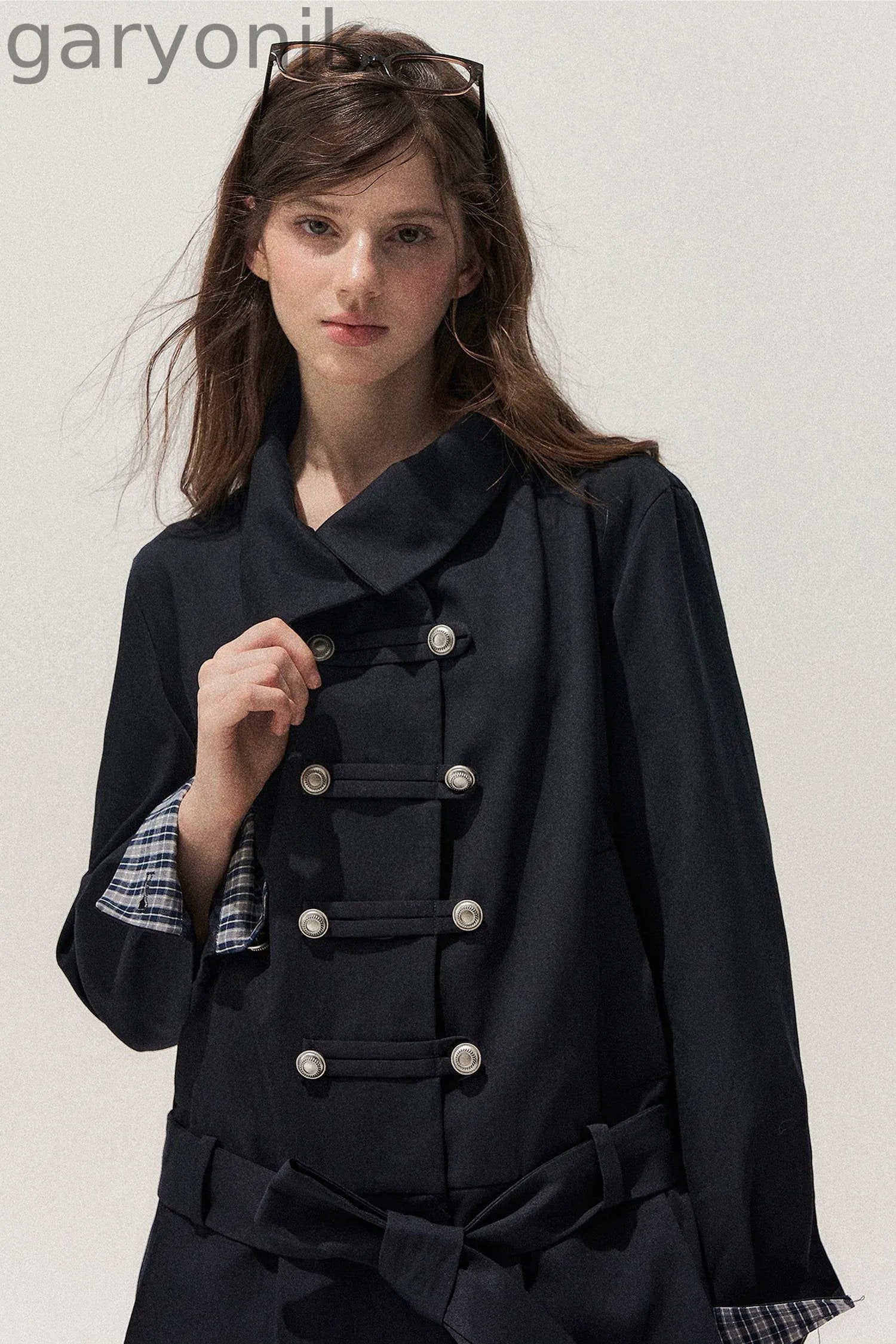 Navy Blue Napoleon Buckle Trench Coat