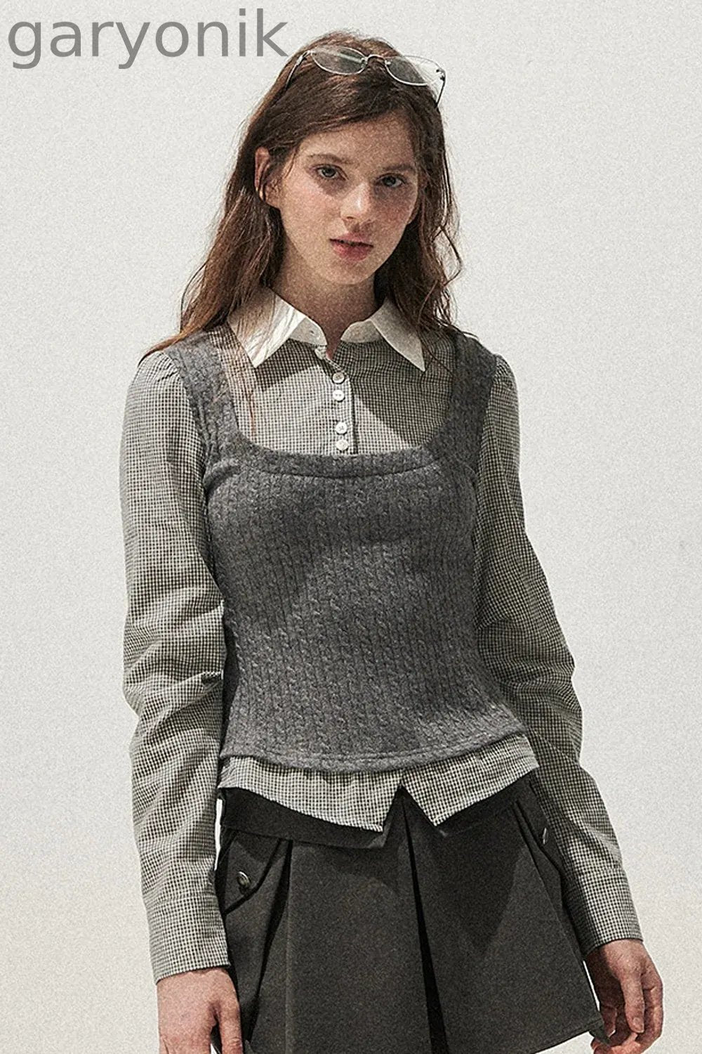 Spliced Twist-Knit Vest with Shirt Set