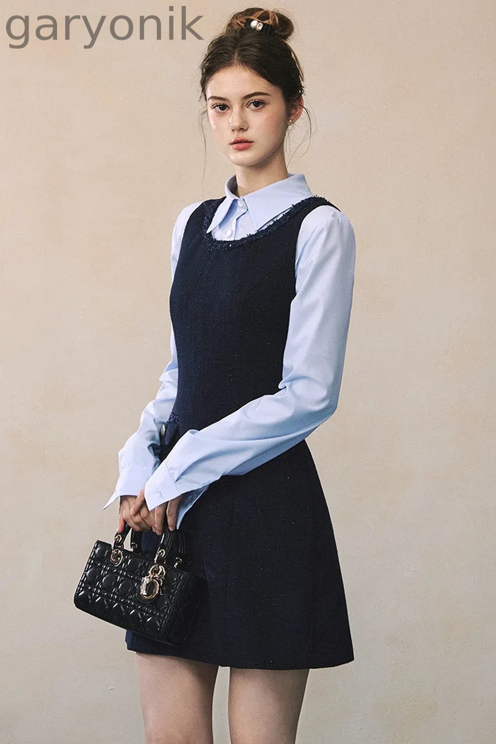 Blue Long-Sleeve Shirt Navy Dress Set-Up