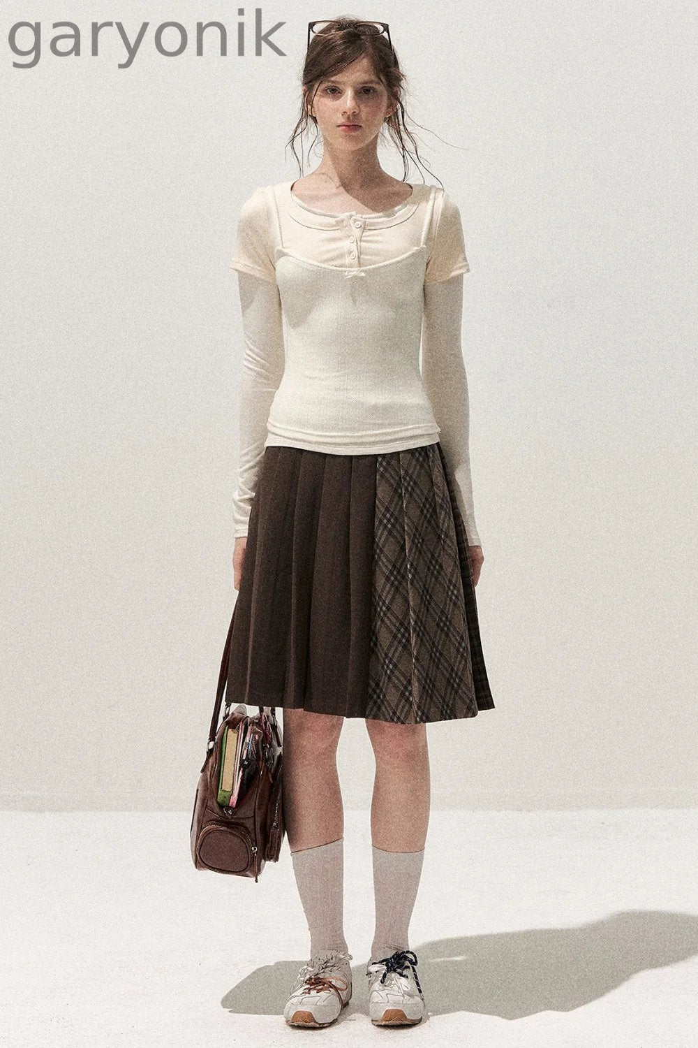 Retro Patchwork Pleated Skirt