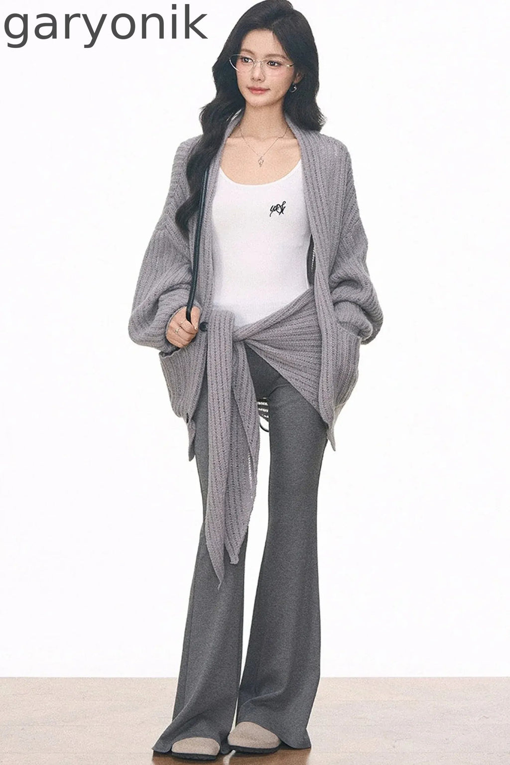 Knit Cardigan and Cuffed Pants Set-Up