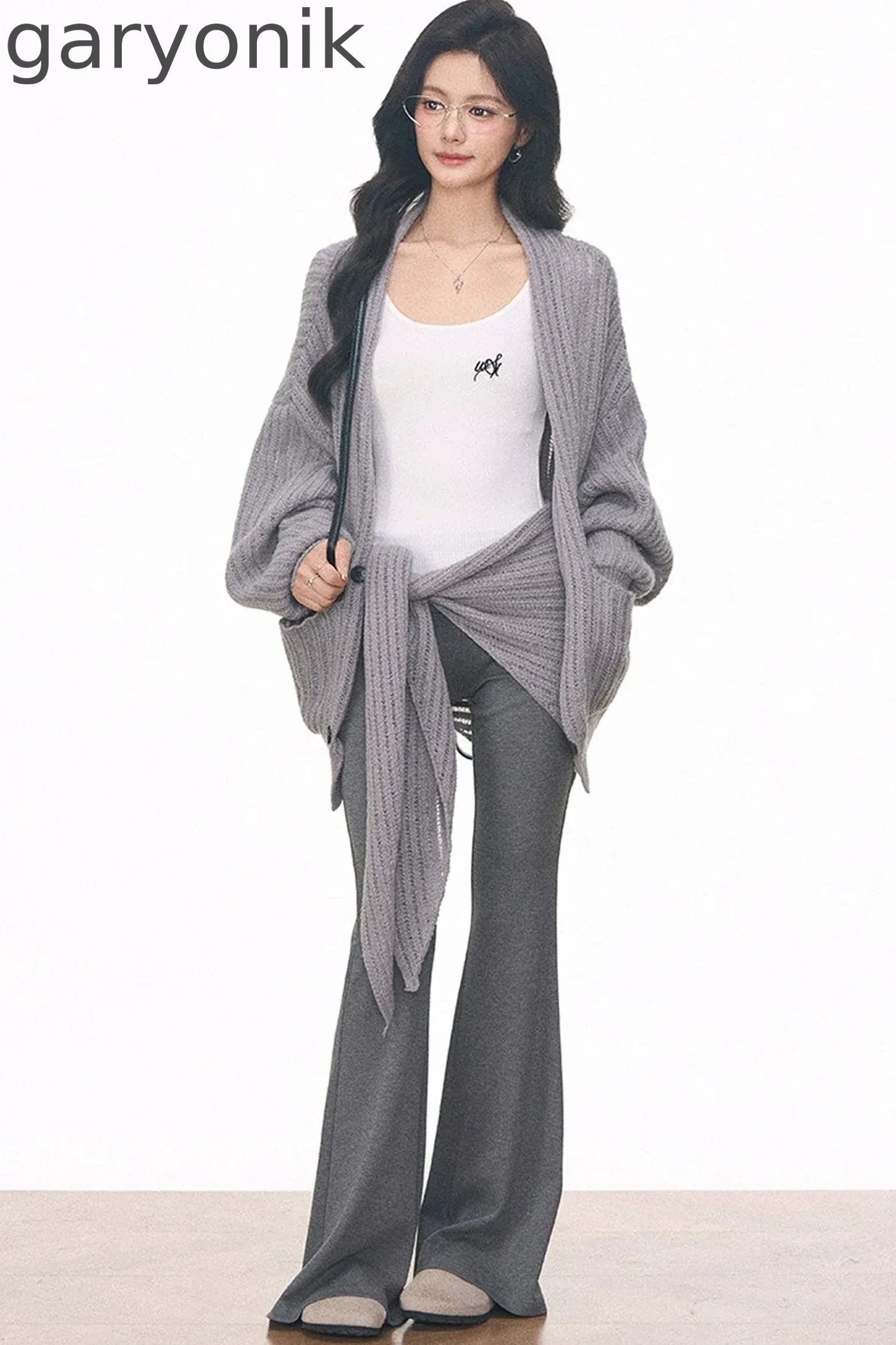 Knit Cardigan and Cuffed Pants Set-Up