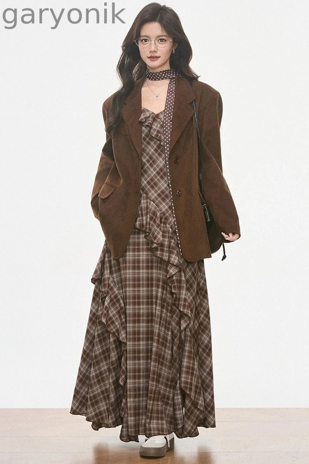 Petite Suede Blazer and Plaid Dress Set-Up