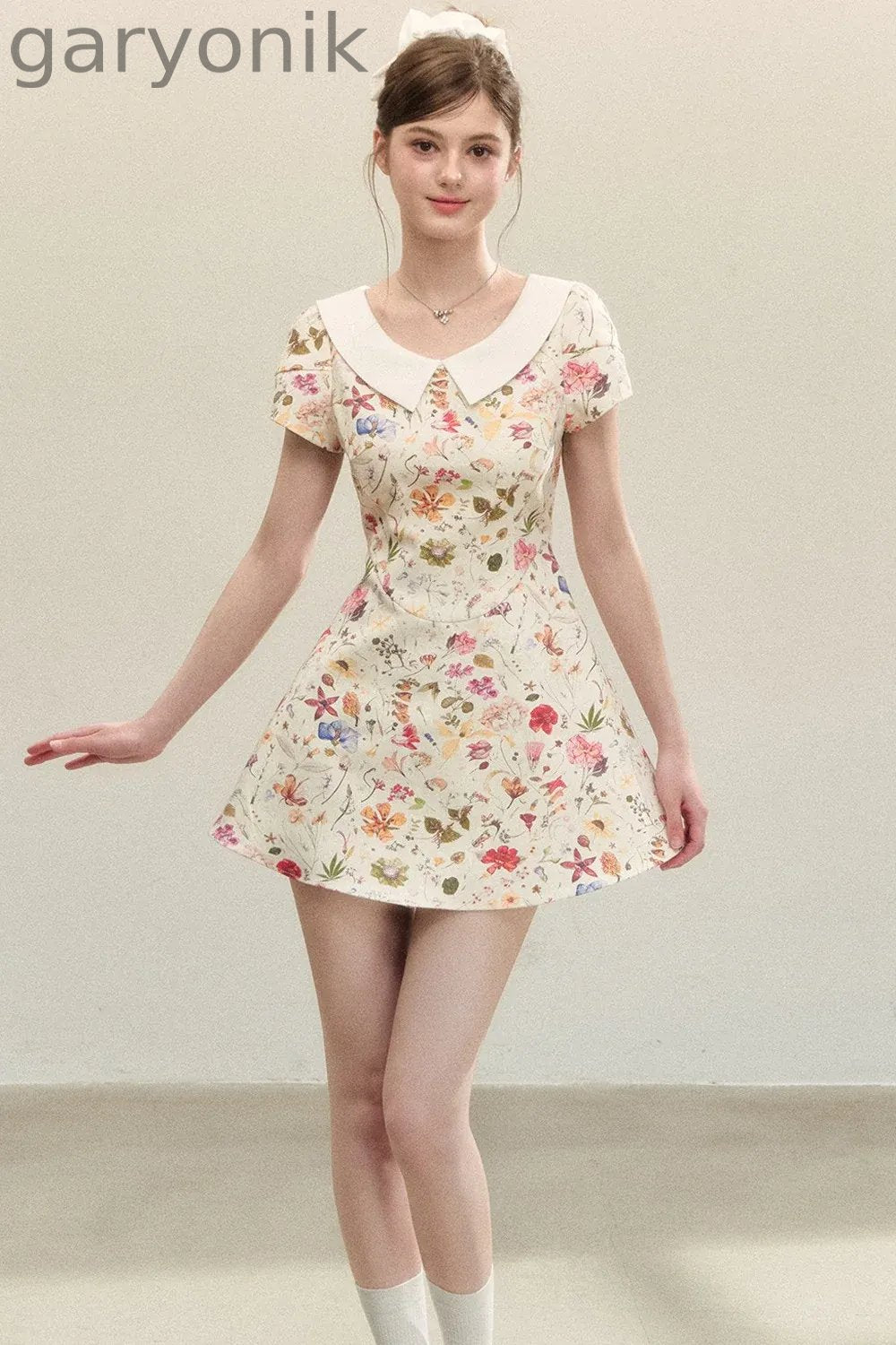 Floral Puffy Suspender Dress