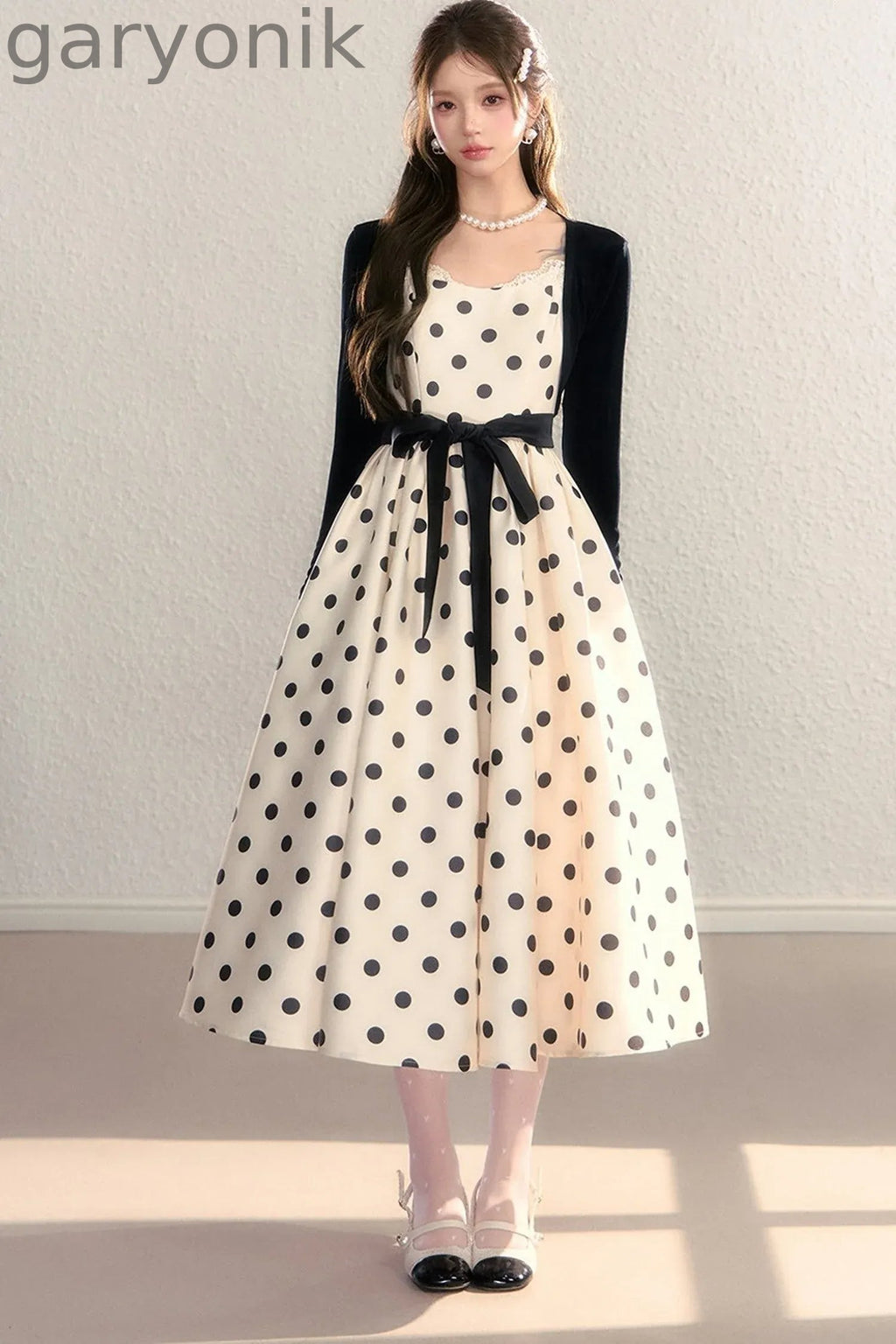 Satin Polka Dot Bow Tie Dress